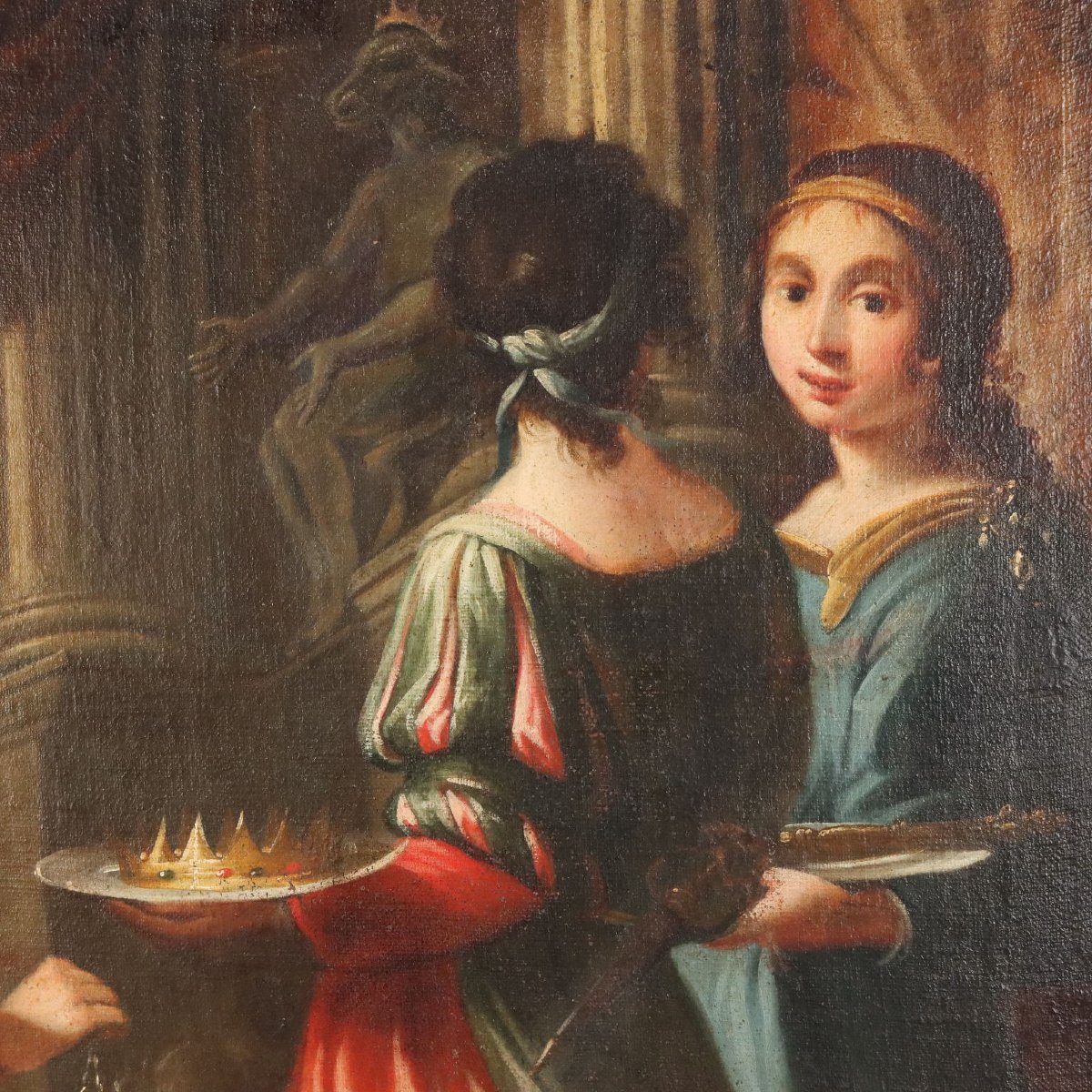 Dipinto con Scena Biblica dell'Idolatria di Re Salomone Olio su Tela XVII Secolo-photo-4