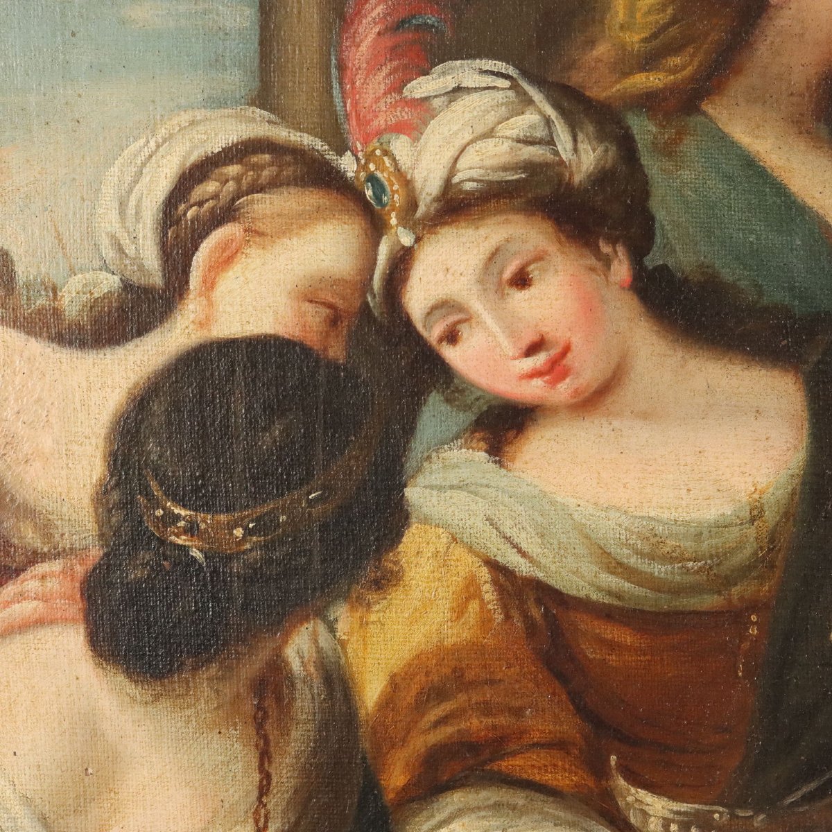 Dipinto con Scena Biblica dell'Idolatria di Re Salomone Olio su Tela XVII Secolo-photo-1