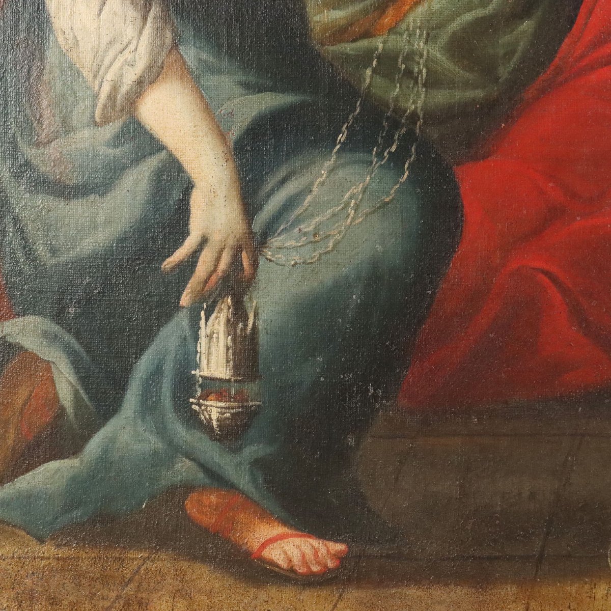Dipinto con Scena Biblica dell'Idolatria di Re Salomone Olio su Tela XVII Secolo-photo-4