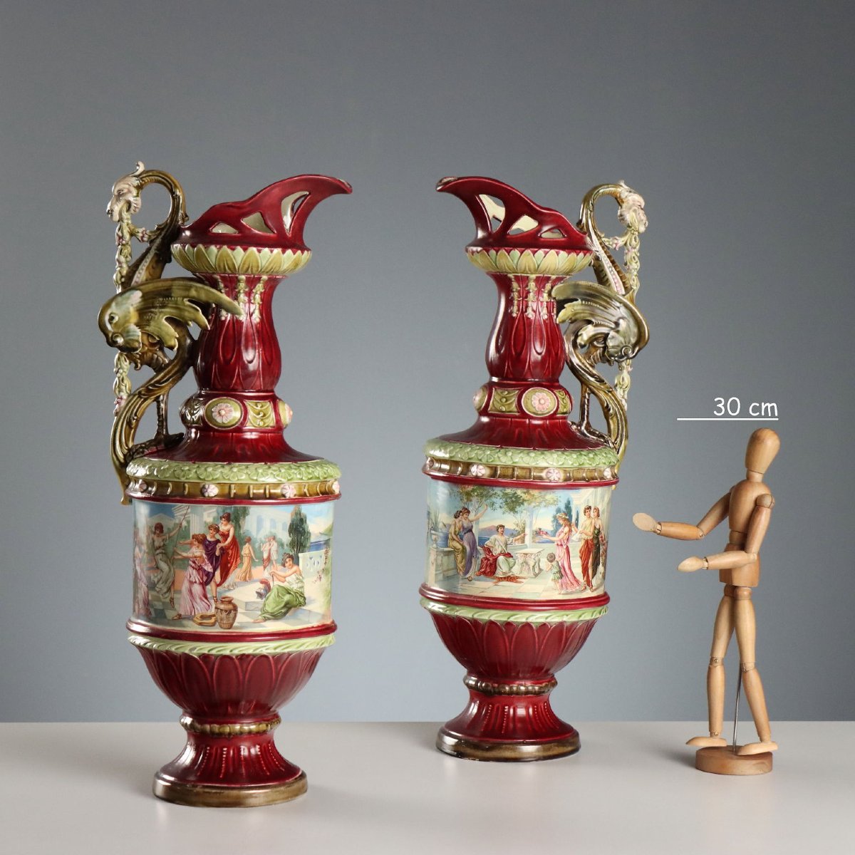 Coppia di Versatoi Jugendstil in Ceramica Centro Europa Fine '800 Primi '900-photo-2