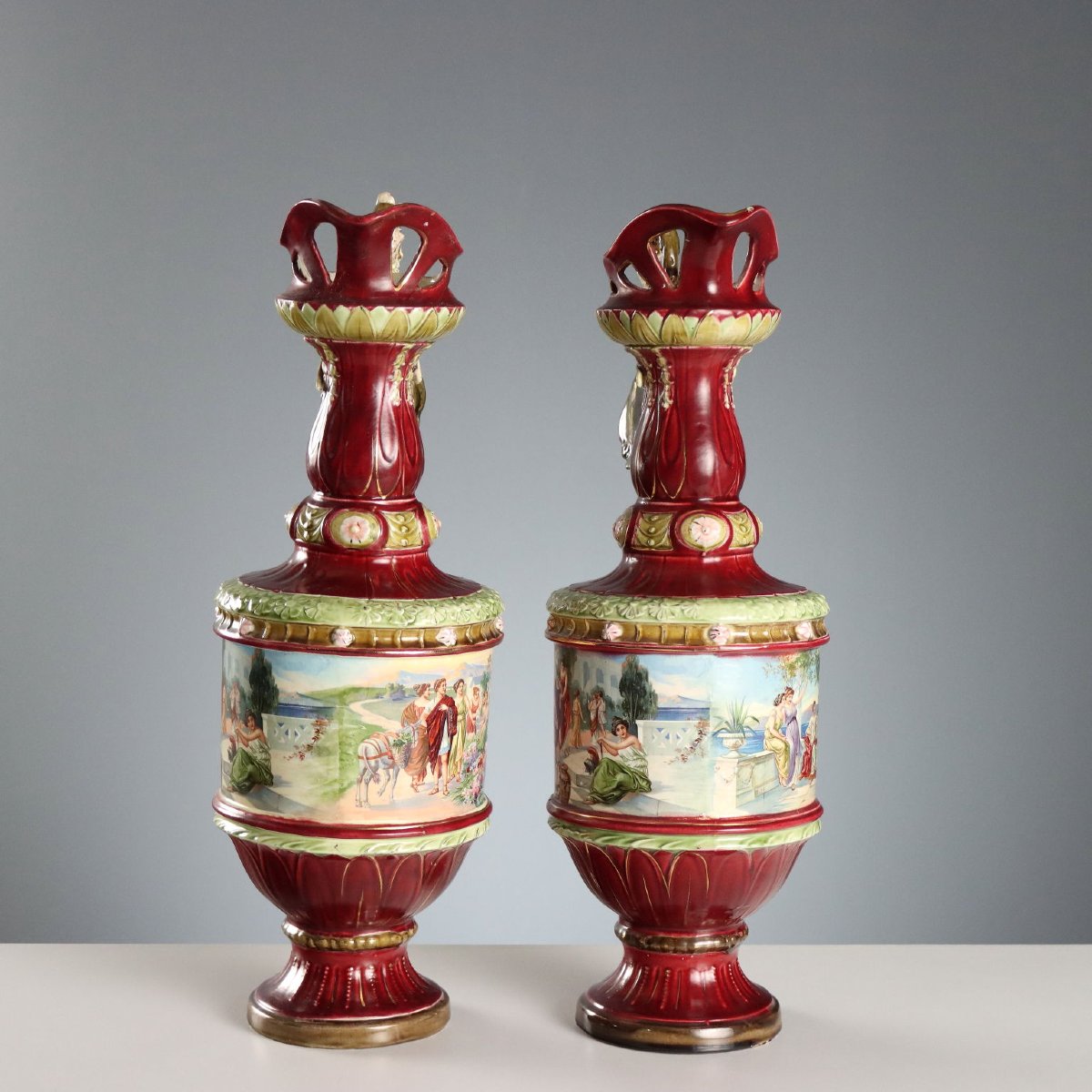Coppia di Versatoi Jugendstil in Ceramica Centro Europa Fine '800 Primi '900-photo-3