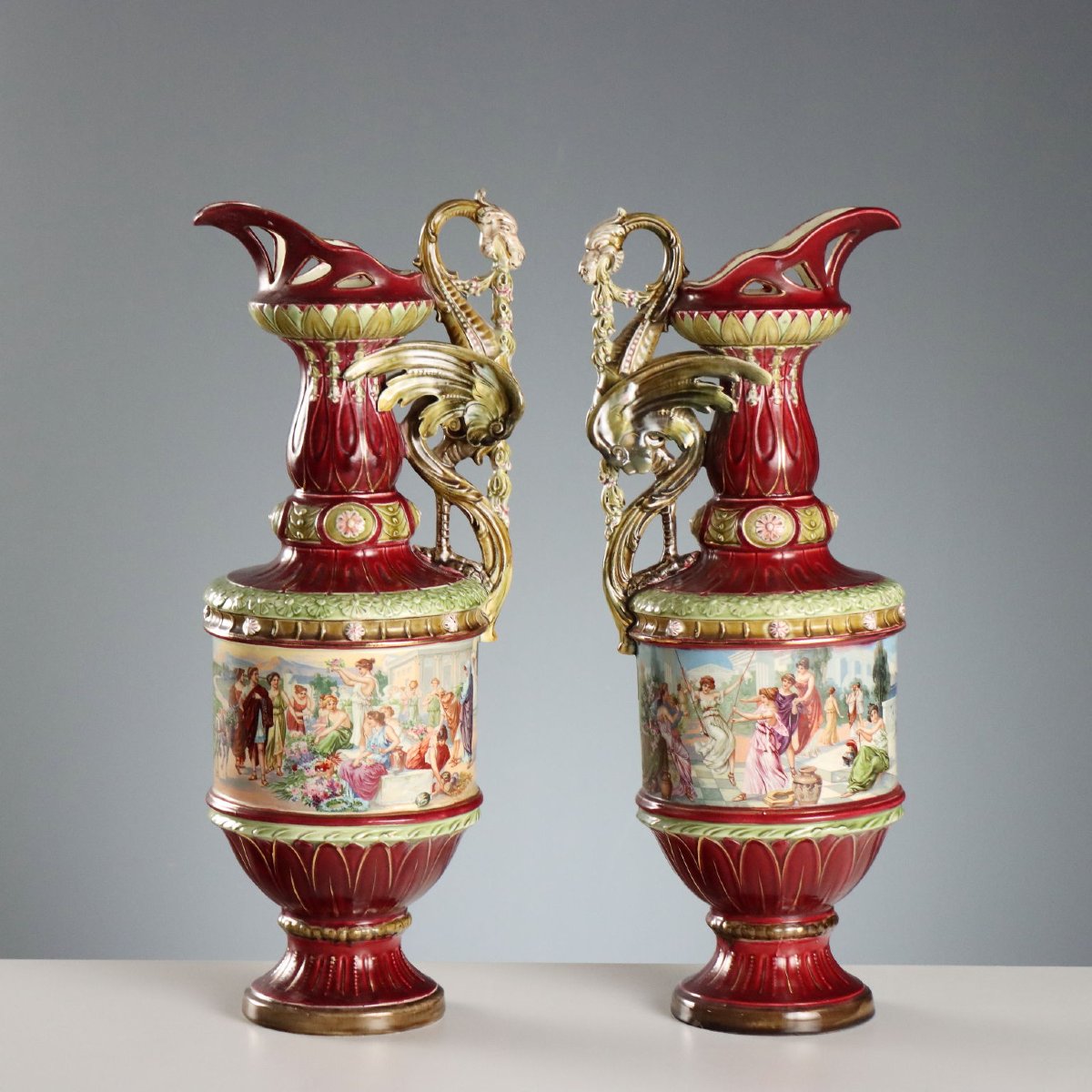 Coppia di Versatoi Jugendstil in Ceramica Centro Europa Fine '800 Primi '900-photo-7