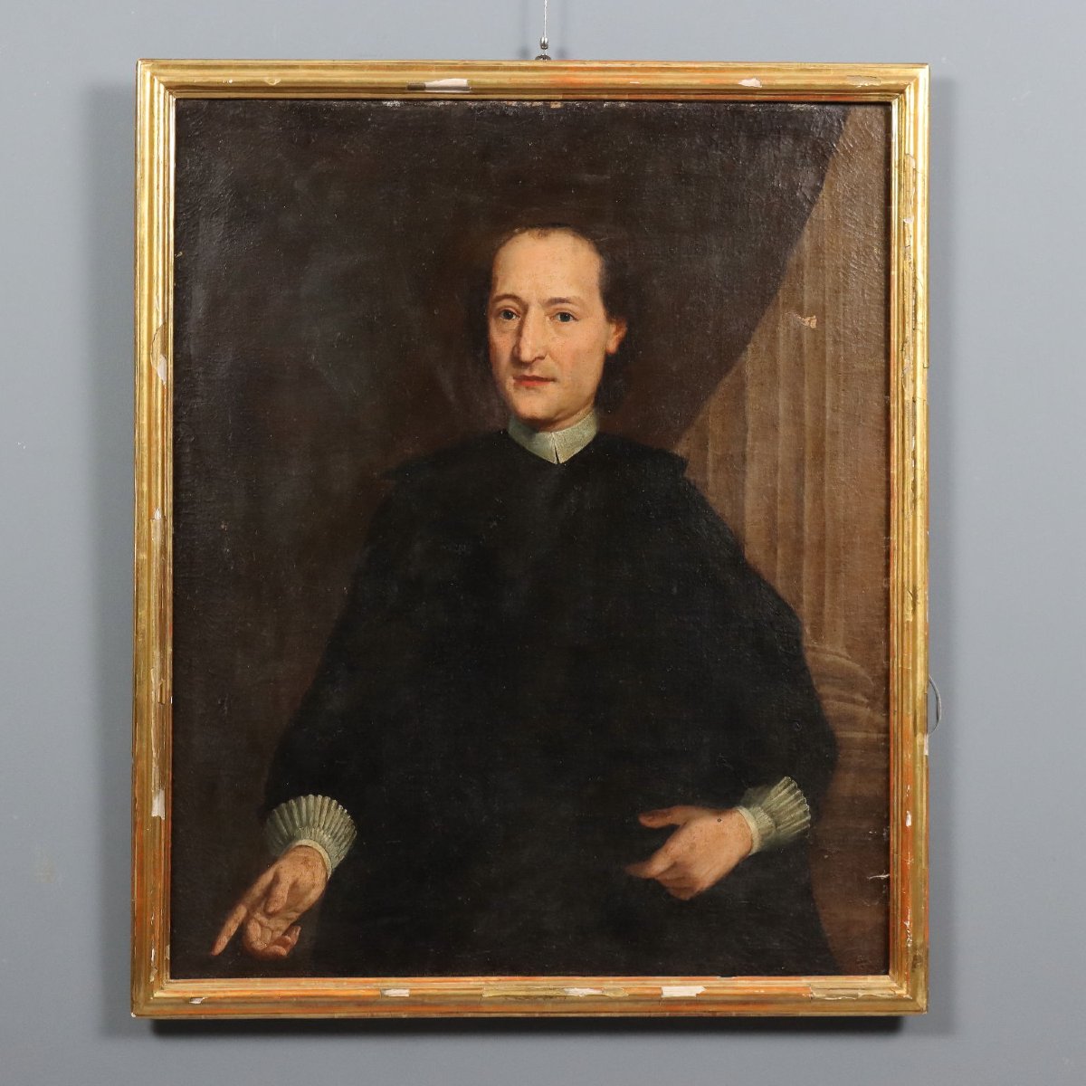 Dipinto Antico Ritratto di Prelato Olio su Tela Italia XVIII Secolo Originale