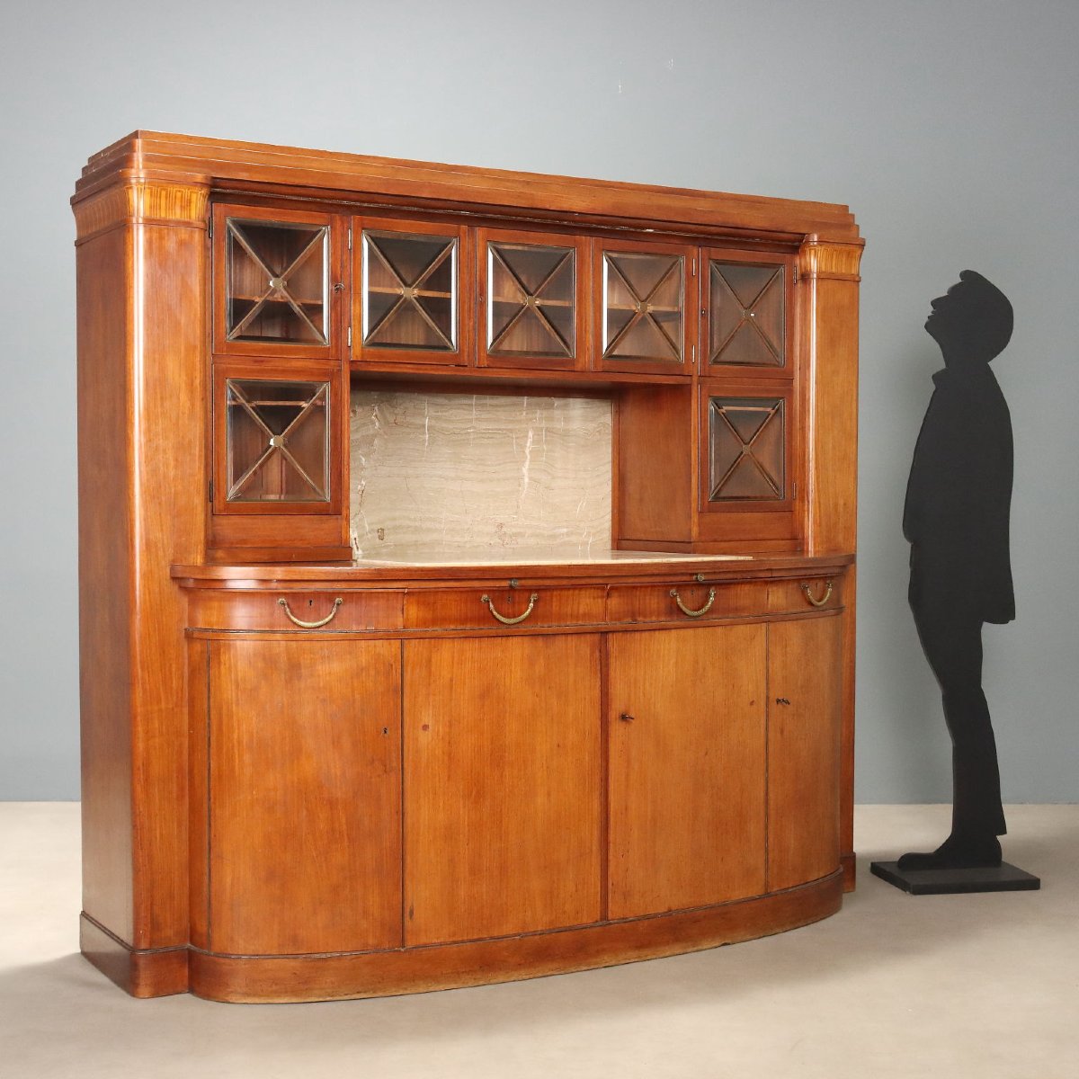 Credenza in Mogano con Marmo e Intarsi in Acero Italia Prima Metà XX Secolo-photo-2