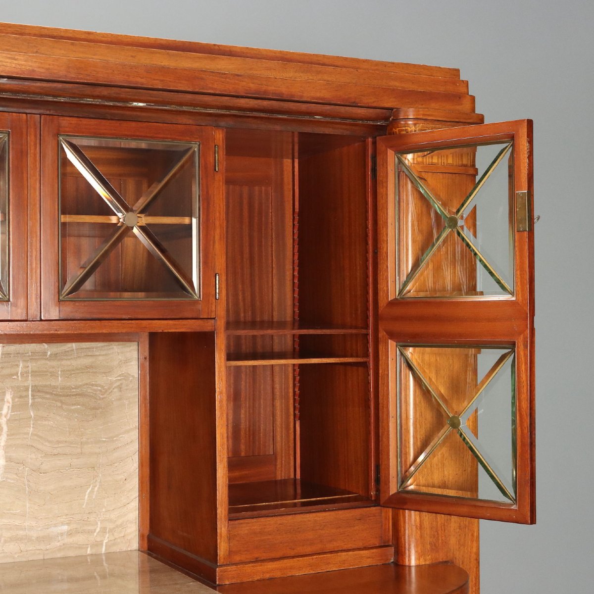 Credenza in Mogano con Marmo e Intarsi in Acero Italia Prima Metà XX Secolo-photo-2