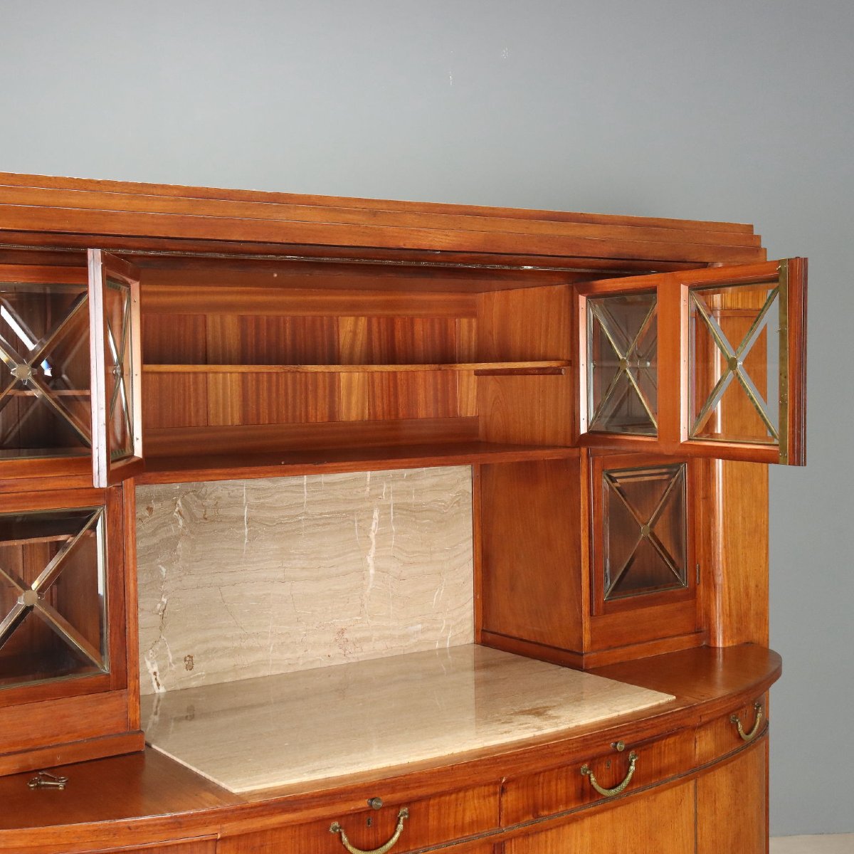 Credenza in Mogano con Marmo e Intarsi in Acero Italia Prima Metà XX Secolo-photo-6