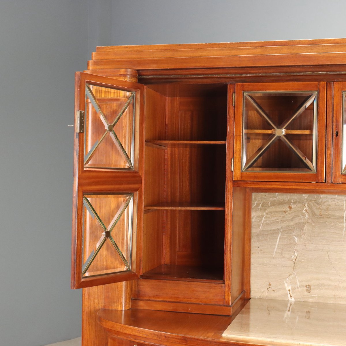 Credenza in Mogano con Marmo e Intarsi in Acero Italia Prima Metà XX Secolo-photo-7