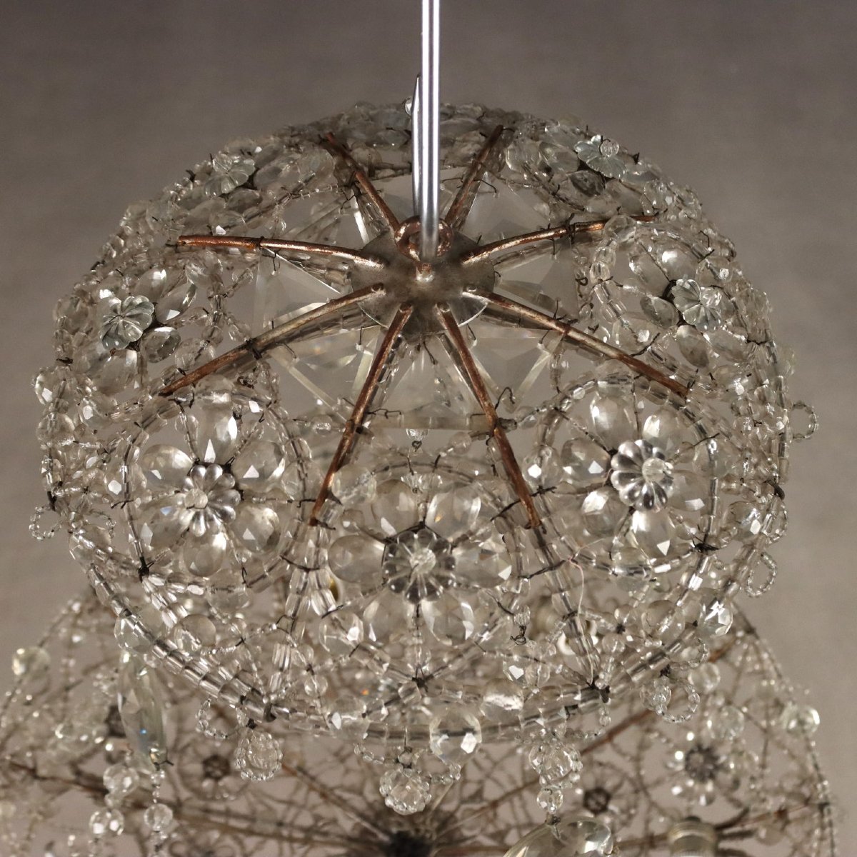 Lampadario in Vetro con Perlinature e Gocce Italia Fine XIX Secolo-photo-3