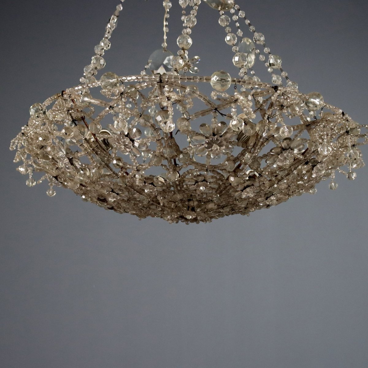 Lampadario in Vetro con Perlinature e Gocce Italia Fine XIX Secolo-photo-2