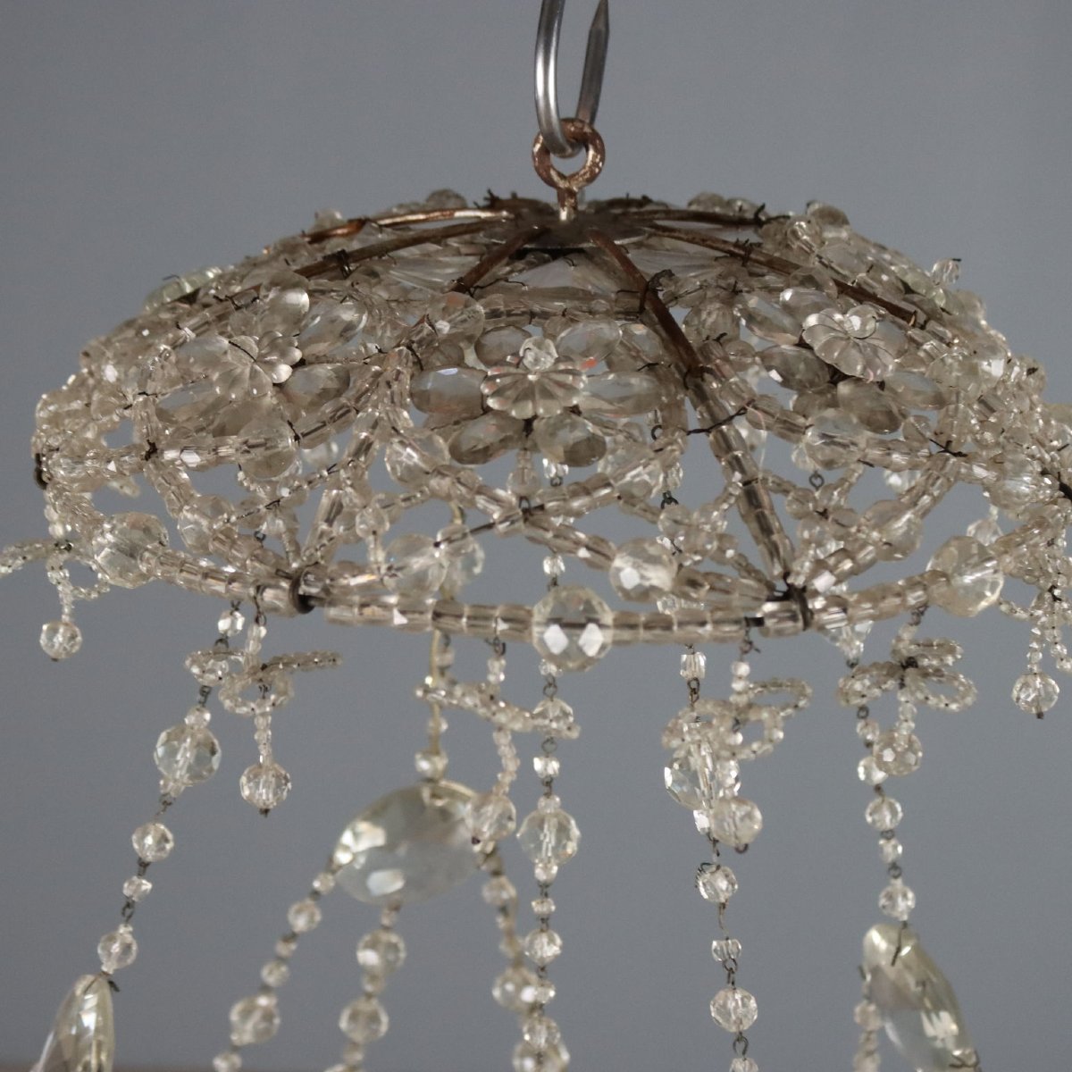 Lampadario in Vetro con Perlinature e Gocce Italia Fine XIX Secolo-photo-4