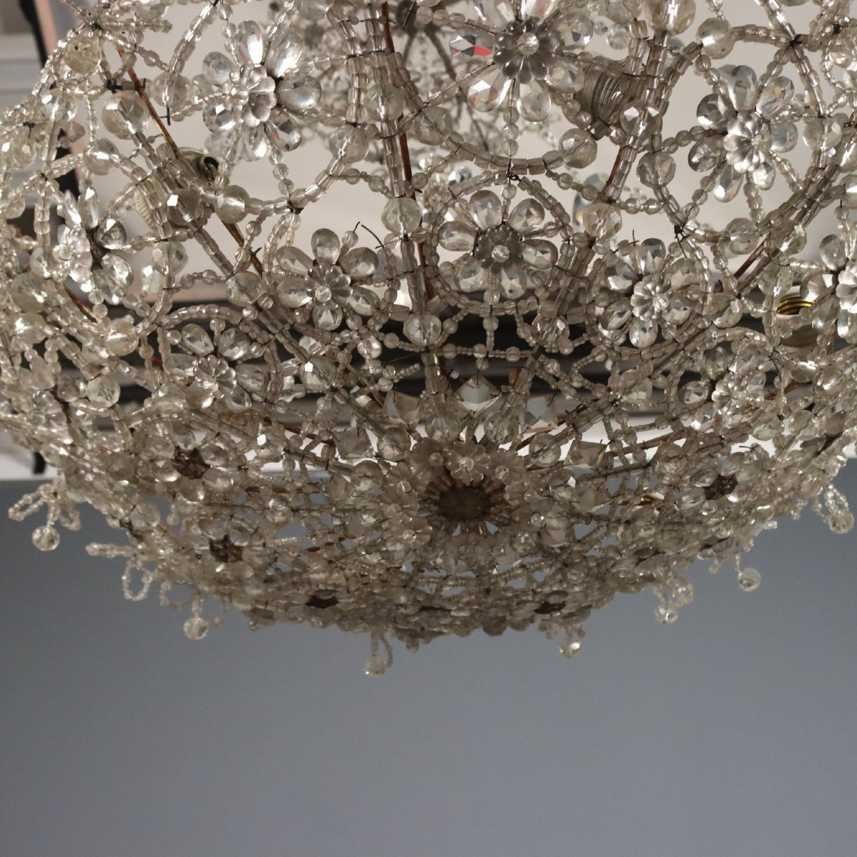 Lampadario in Vetro con Perlinature e Gocce Italia Fine XIX Secolo-photo-7
