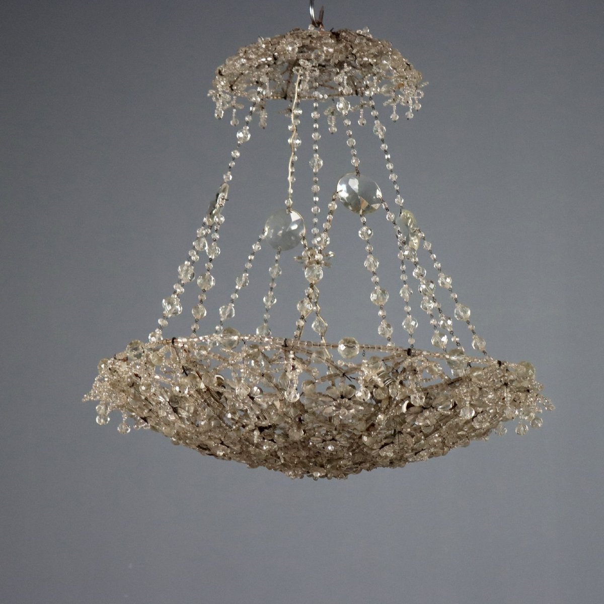 Lampadario in Vetro con Perlinature e Gocce Italia Fine XIX Secolo