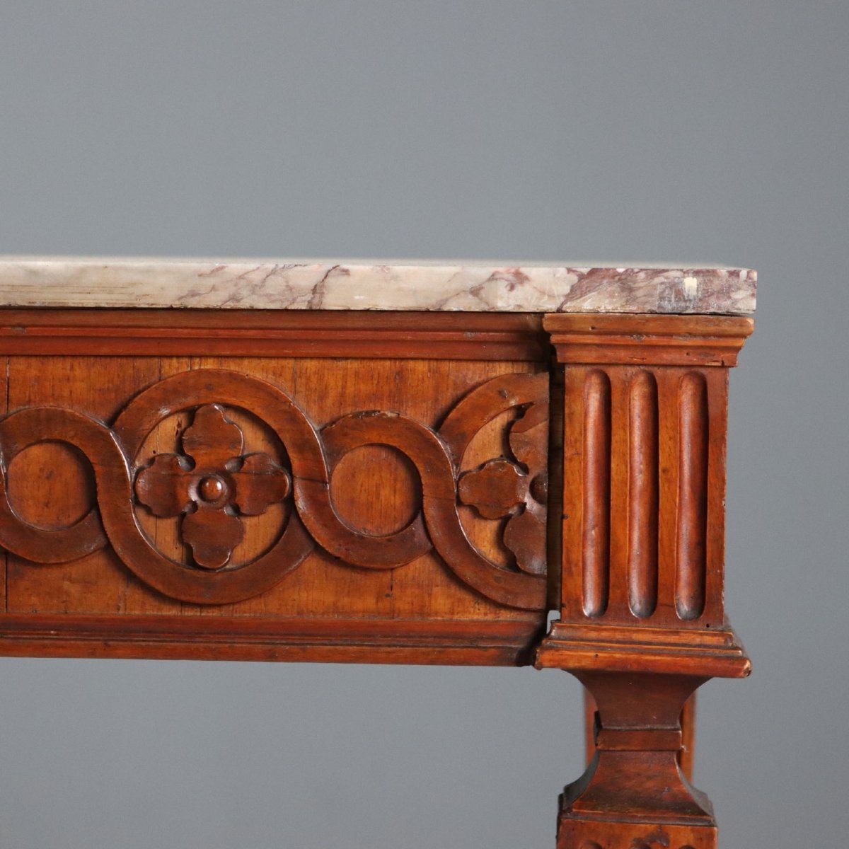 Consolle Neoclassica in Noce con Piano in Marmo Piemonte Terzo Quarto XVIII Secolo-photo-3