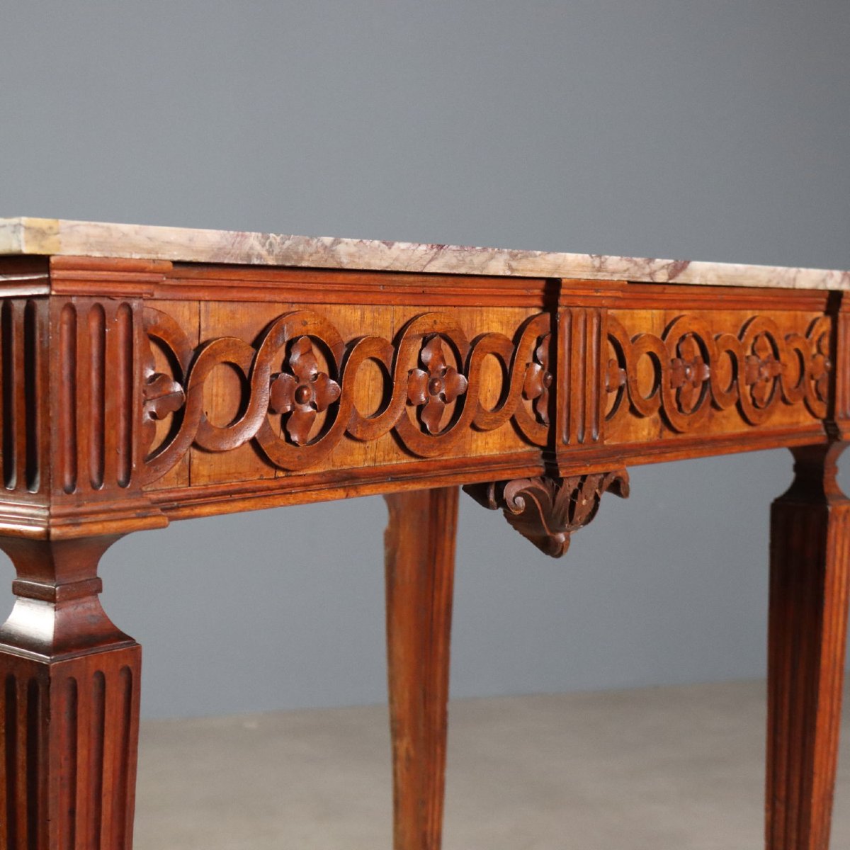 Consolle Neoclassica in Noce con Piano in Marmo Piemonte Terzo Quarto XVIII Secolo-photo-6