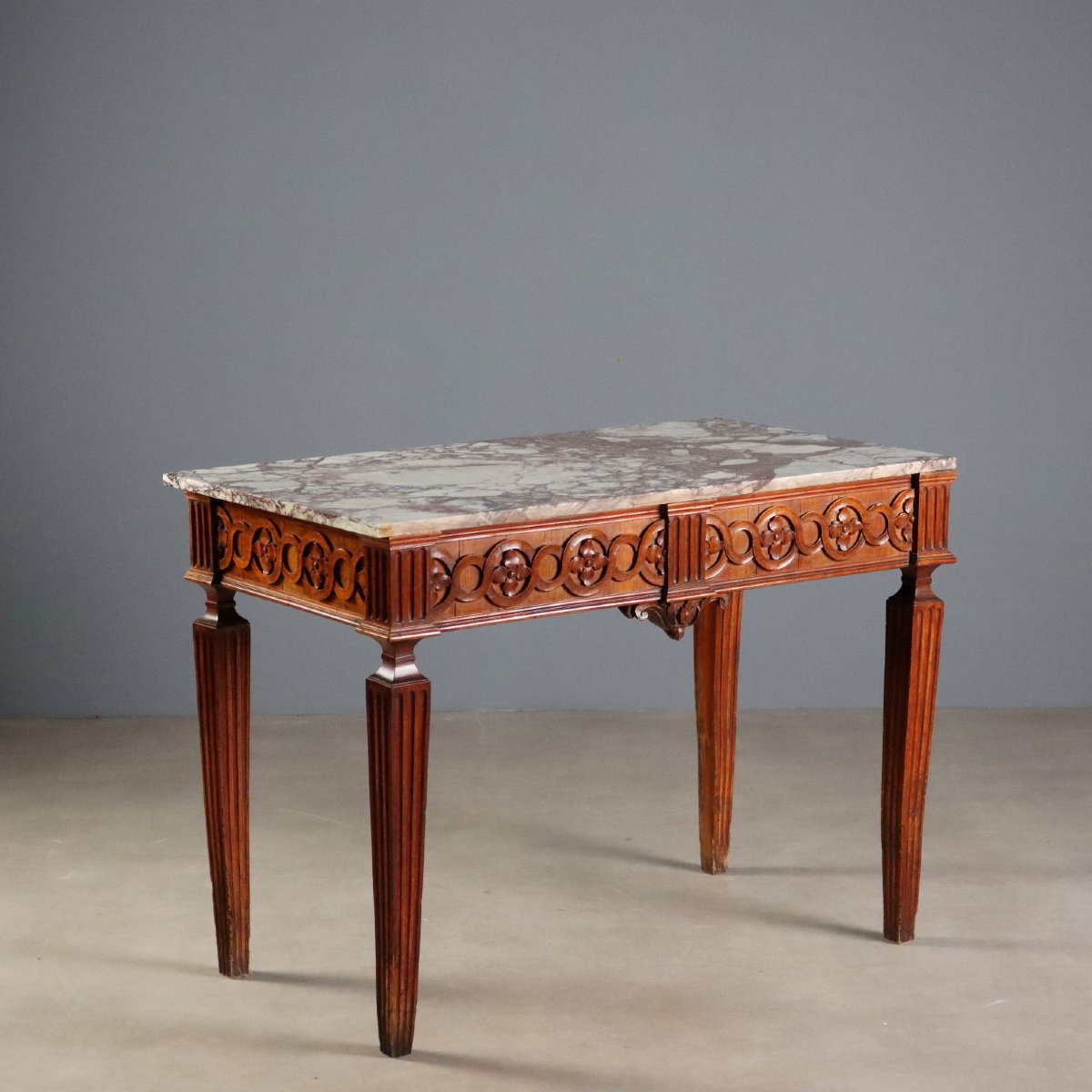 Consolle Neoclassica in Noce con Piano in Marmo Piemonte Terzo Quarto XVIII Secolo