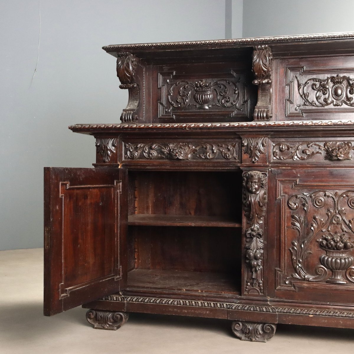 Credenza Neo Rinascimento in Noce Ebanizzata Italia, fine XIX Secolo-photo-4