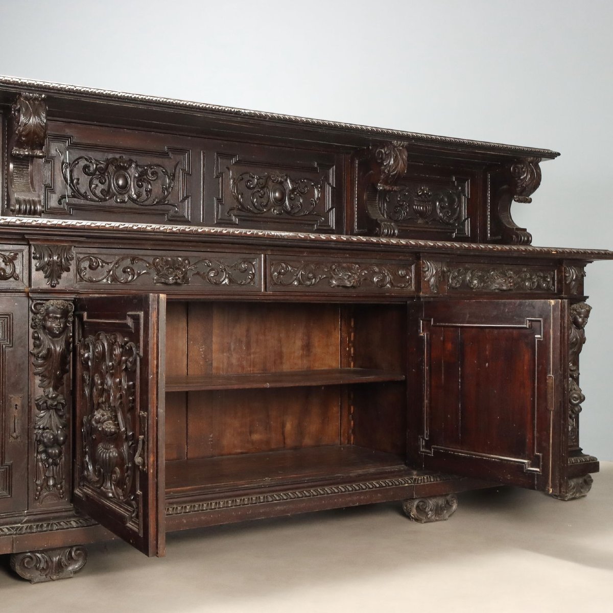 Credenza Neo Rinascimento in Noce Ebanizzata Italia, fine XIX Secolo-photo-1