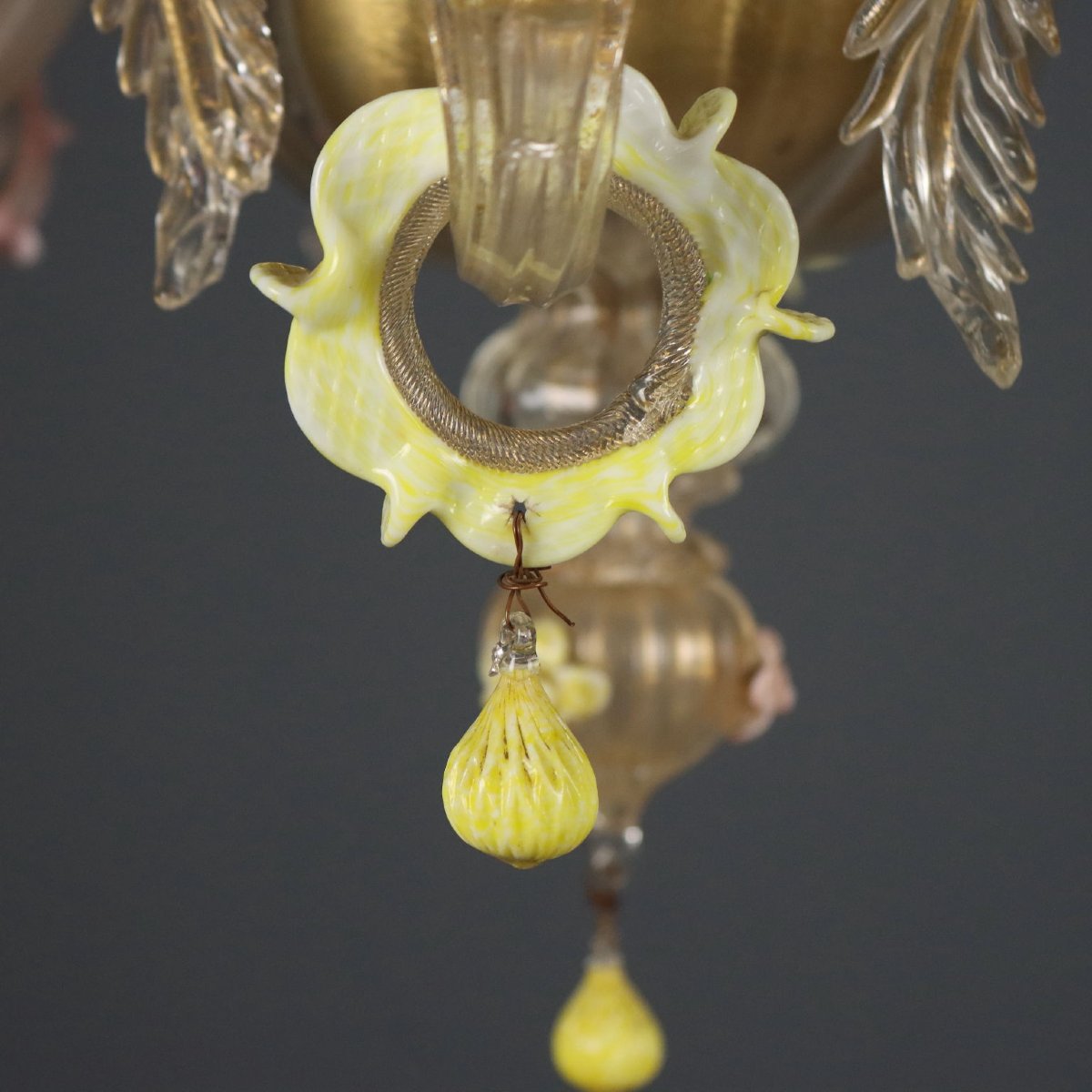 Lampadario in Vetro Soffiato Veneziano con Fiori Murano Metà XIX Secolo-photo-2