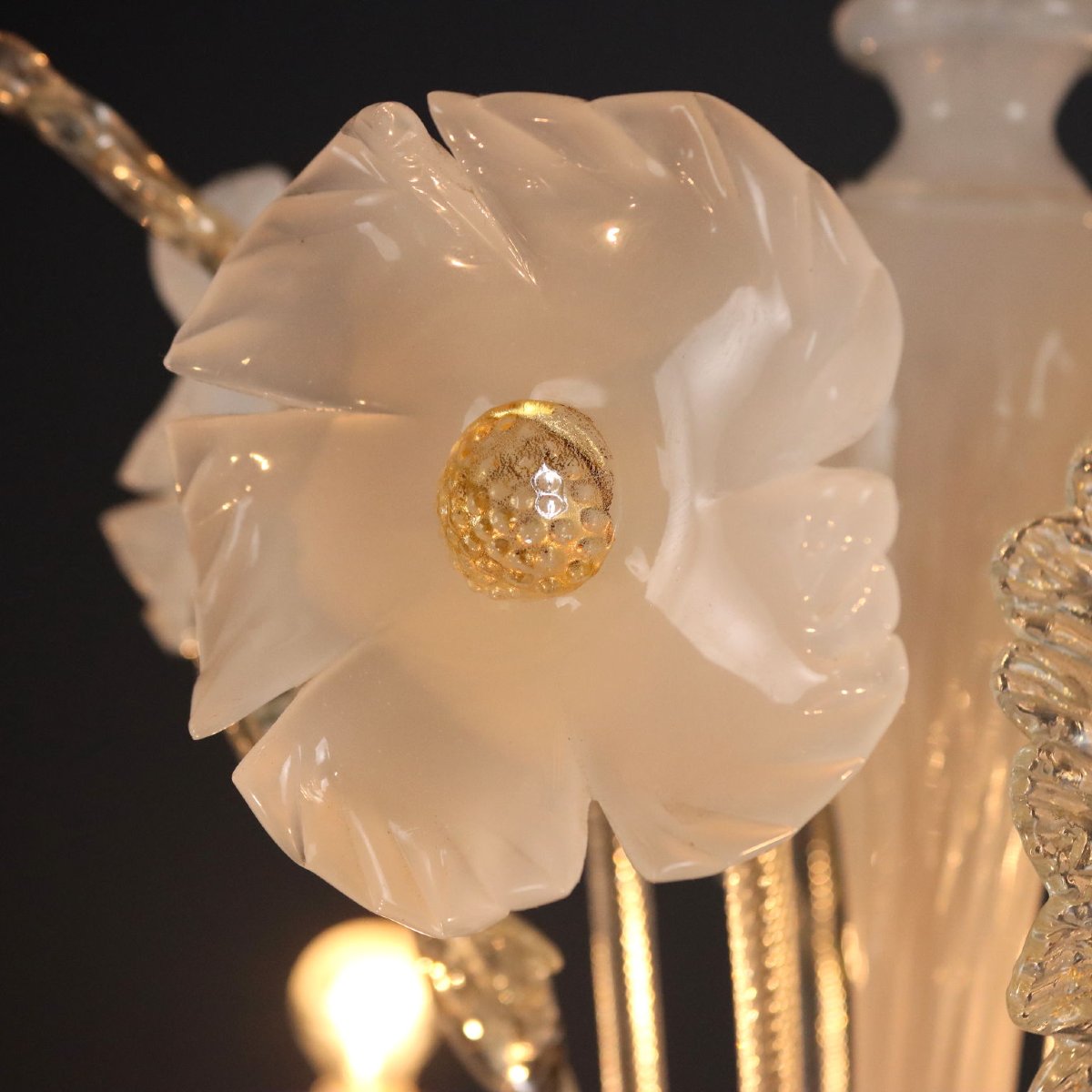 Lampadario Veneziano Antico Vetro di Murano Soffiato XIX Secolo Originale-photo-3