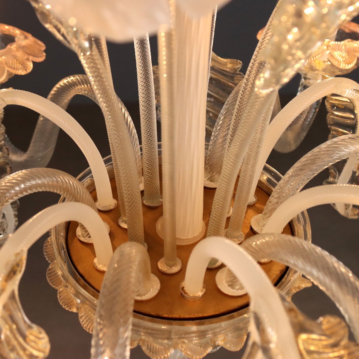 Lampadario Veneziano Antico Vetro di Murano Soffiato XIX Secolo Originale-photo-2