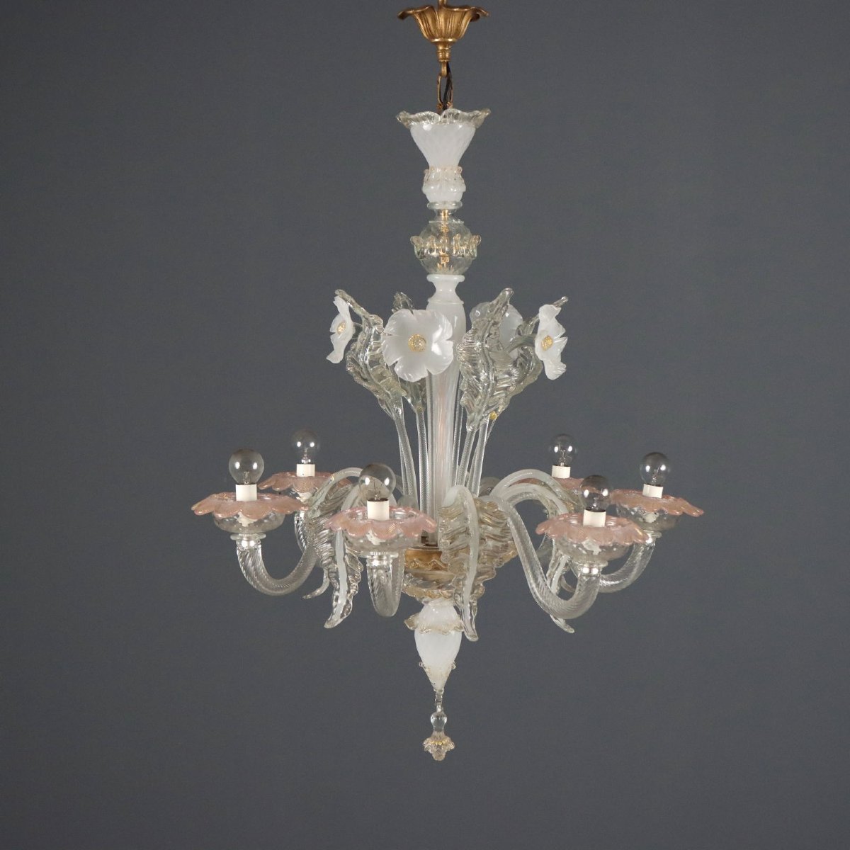 Lampadario Veneziano Antico Vetro di Murano Soffiato XIX Secolo Originale-photo-5