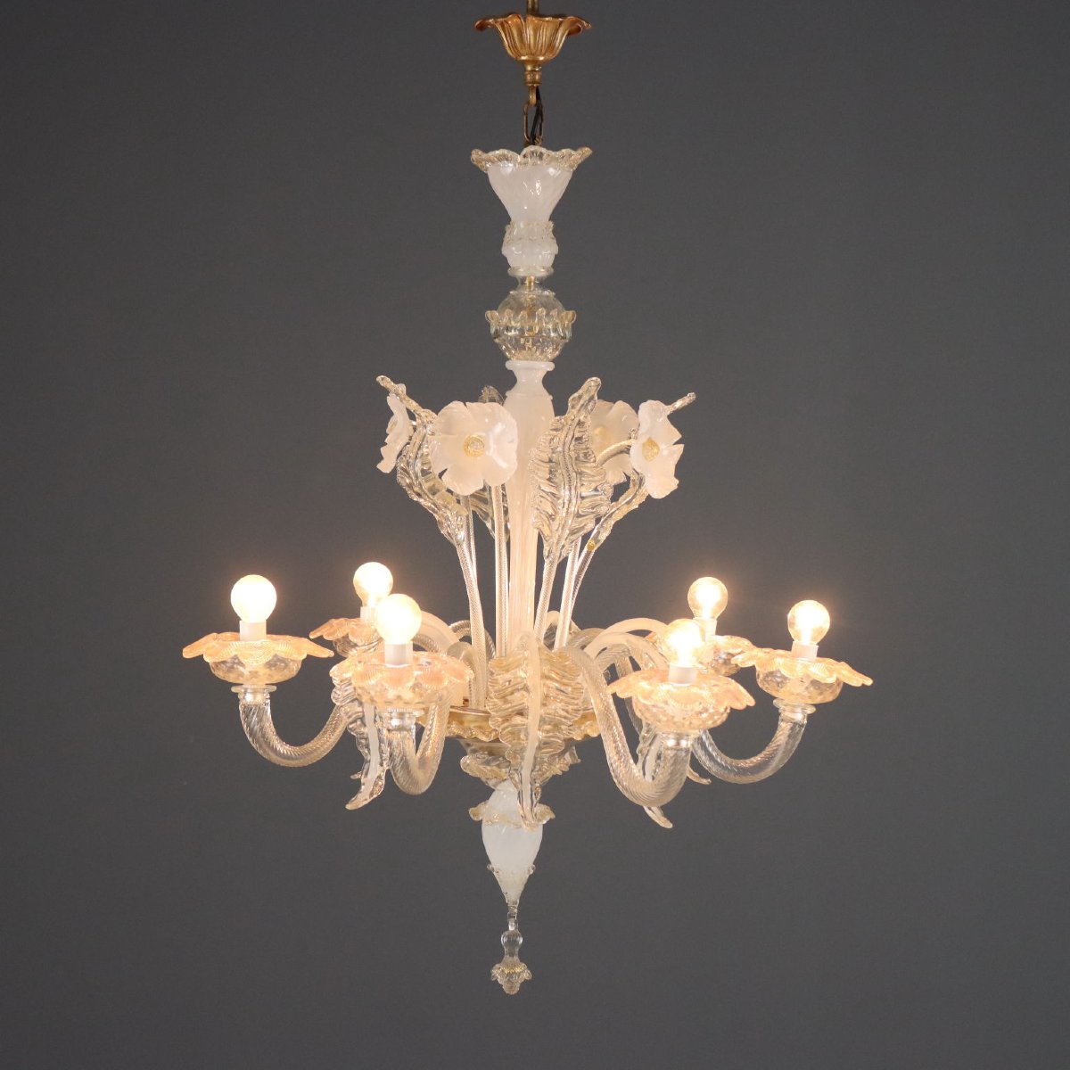 Lampadario Veneziano Antico Vetro di Murano Soffiato XIX Secolo Originale
