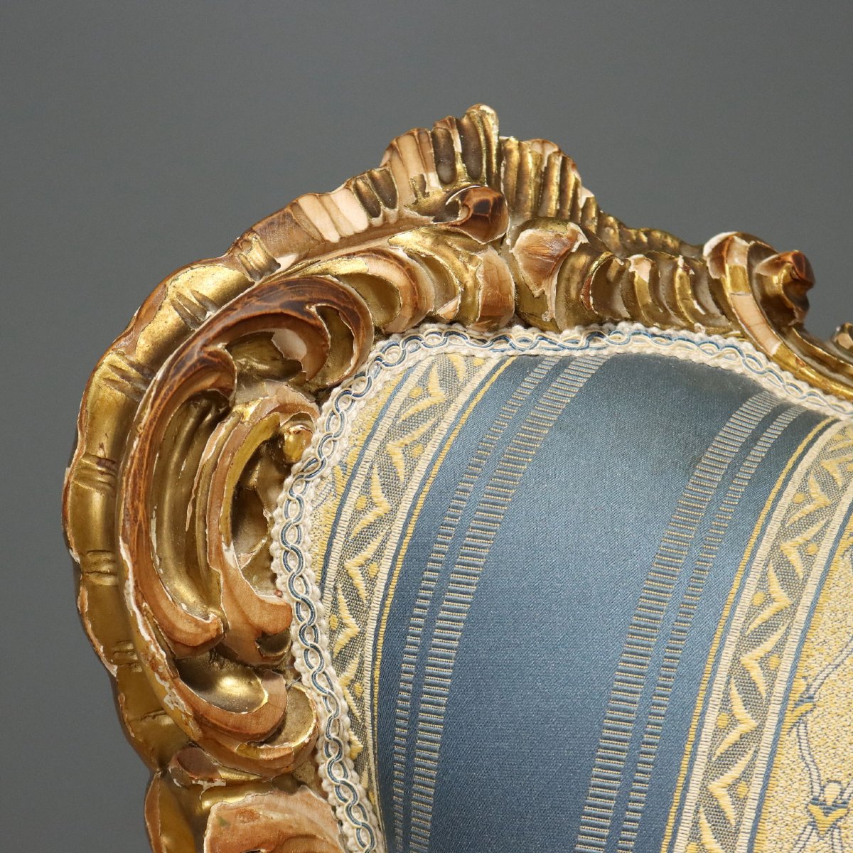 Coppia Poltrone Antiche Stile Barocchetto Legno Intagliato XX Secolo Originali-photo-4