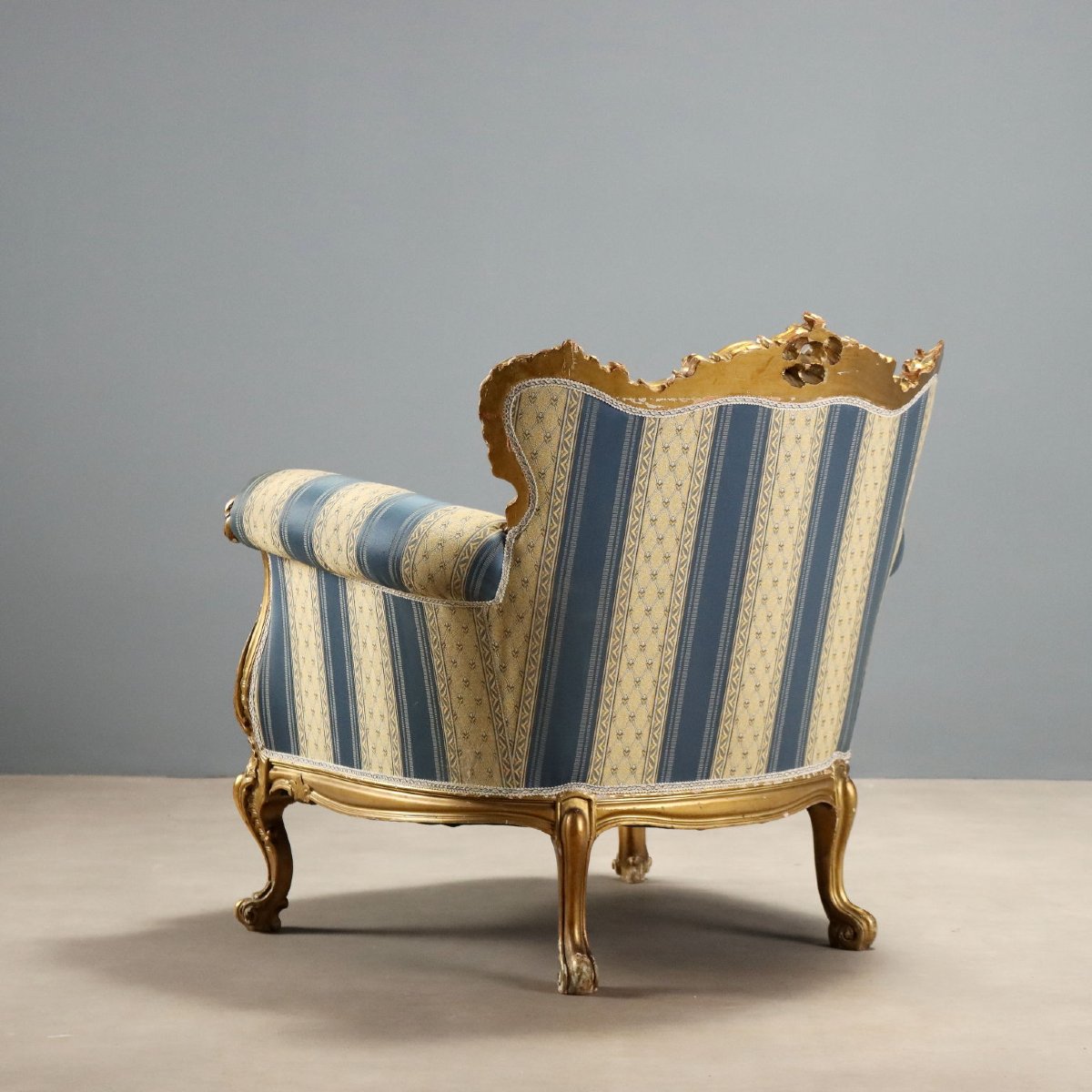 Coppia Poltrone Antiche Stile Barocchetto Legno Intagliato XX Secolo Originali-photo-8