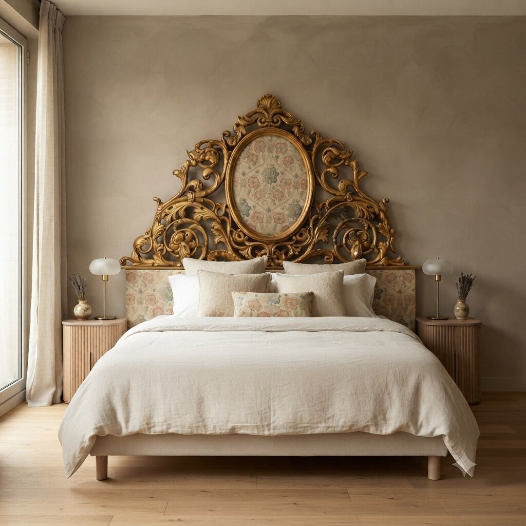 Testata di Letto Matrimoniale Antica Legno Intagliato XIX Secolo-photo-2