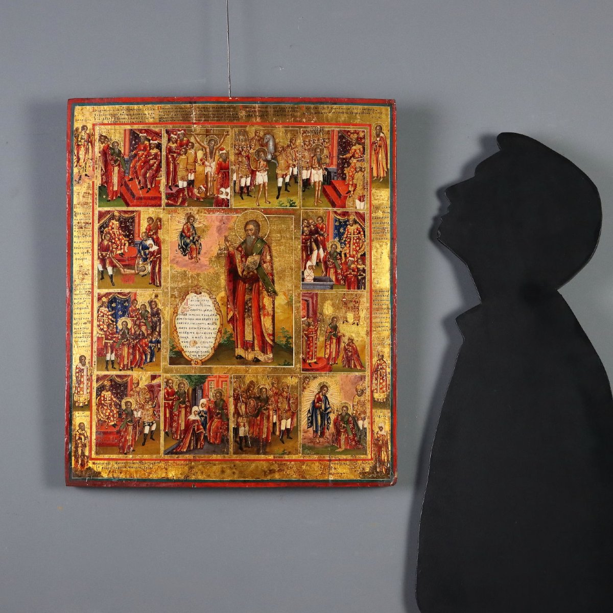 Icona Russa Antica Le Dodici Feste Tempera su Tavola XIX Secolo Originale-photo-2