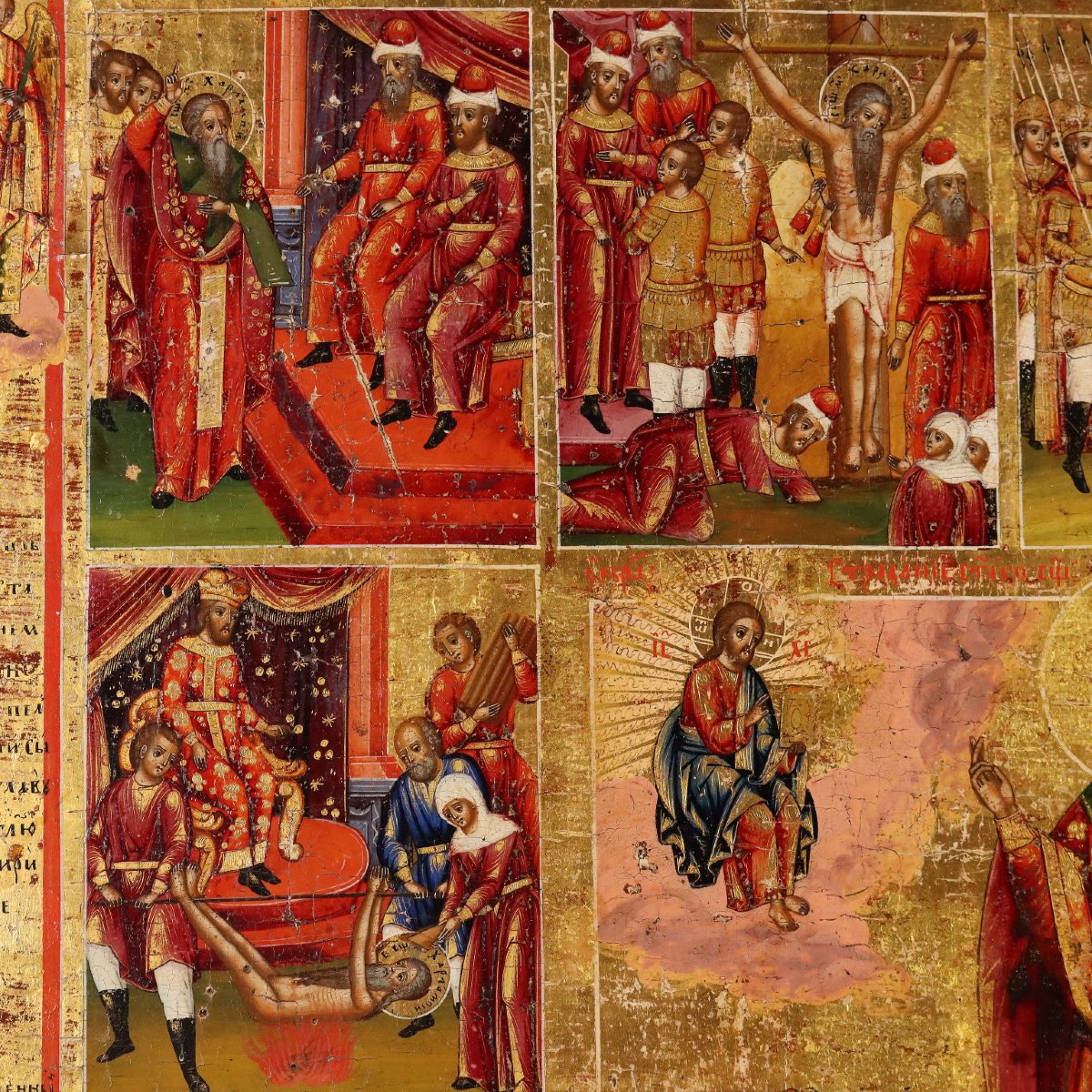 Icona Russa Antica Le Dodici Feste Tempera su Tavola XIX Secolo Originale-photo-4