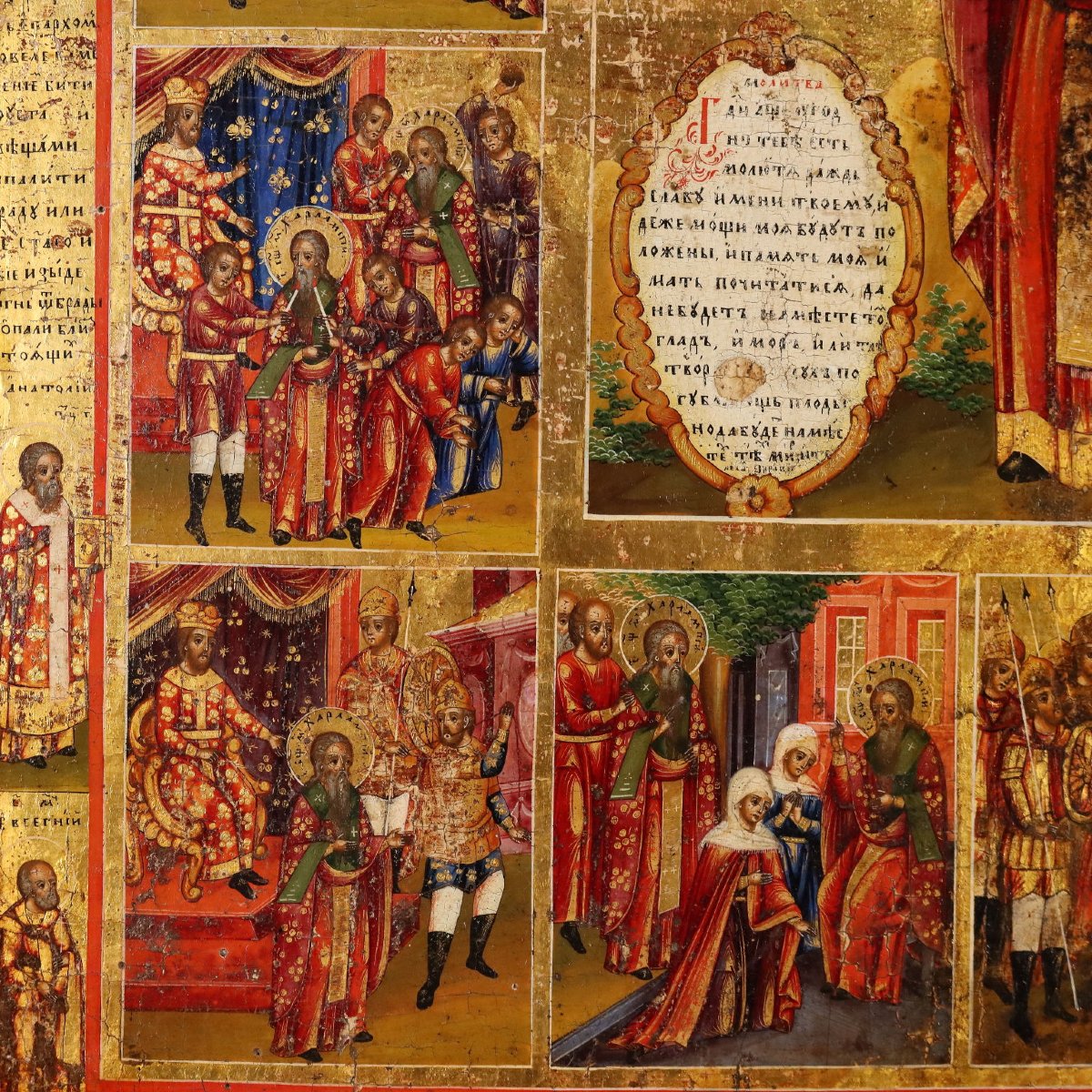 Icona Russa Antica Le Dodici Feste Tempera su Tavola XIX Secolo Originale-photo-2