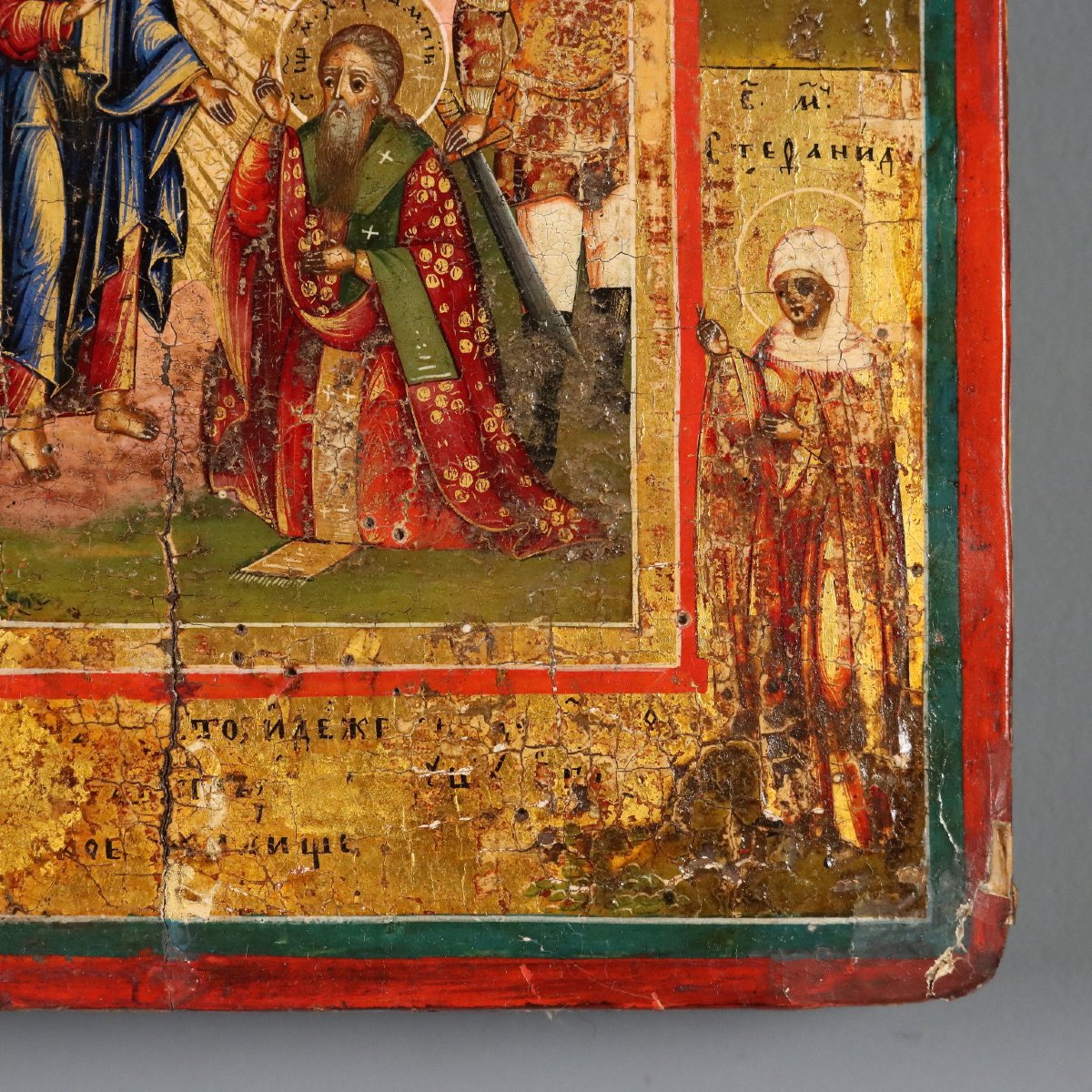 Icona Russa Antica Le Dodici Feste Tempera su Tavola XIX Secolo Originale-photo-5