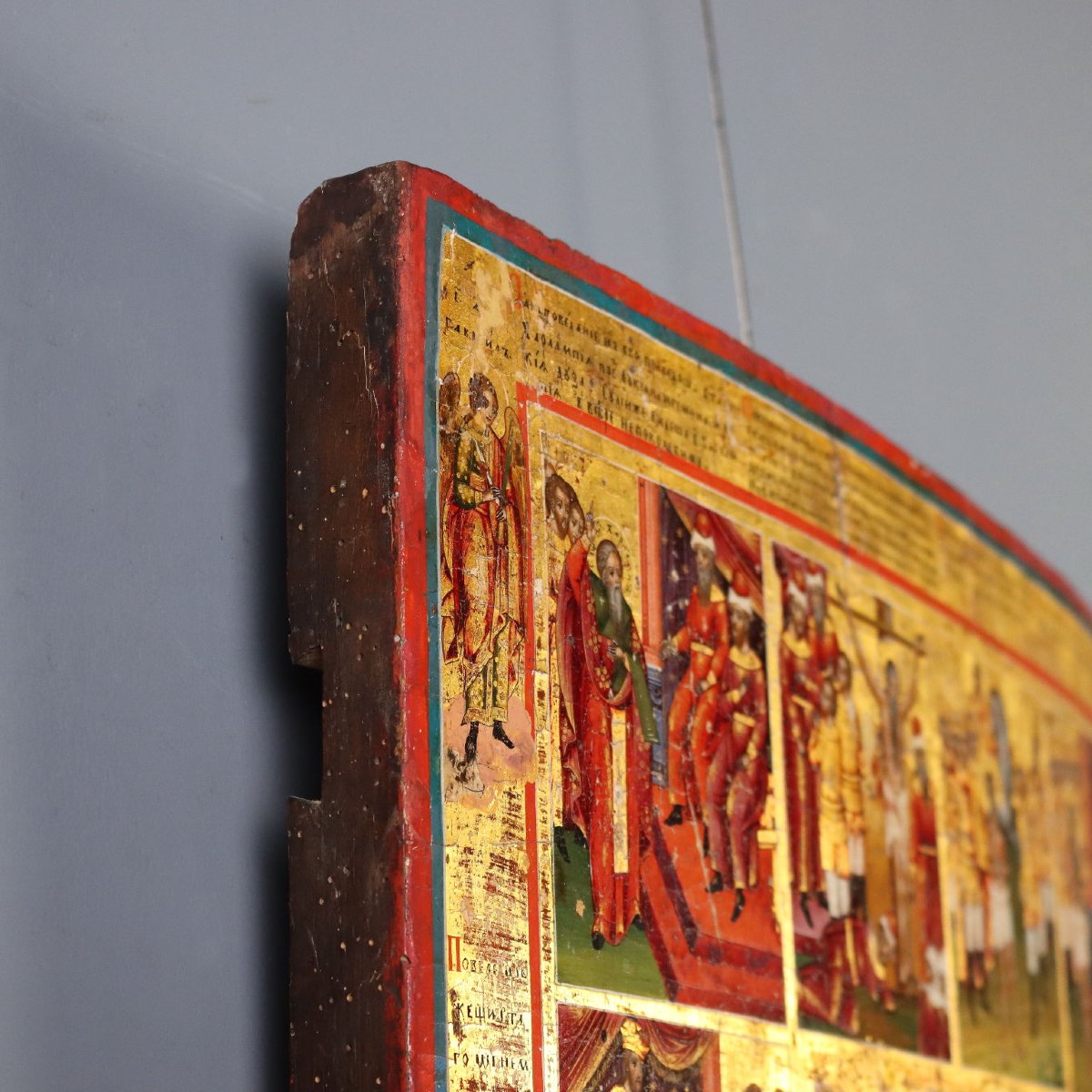 Icona Russa Antica Le Dodici Feste Tempera su Tavola XIX Secolo Originale-photo-6