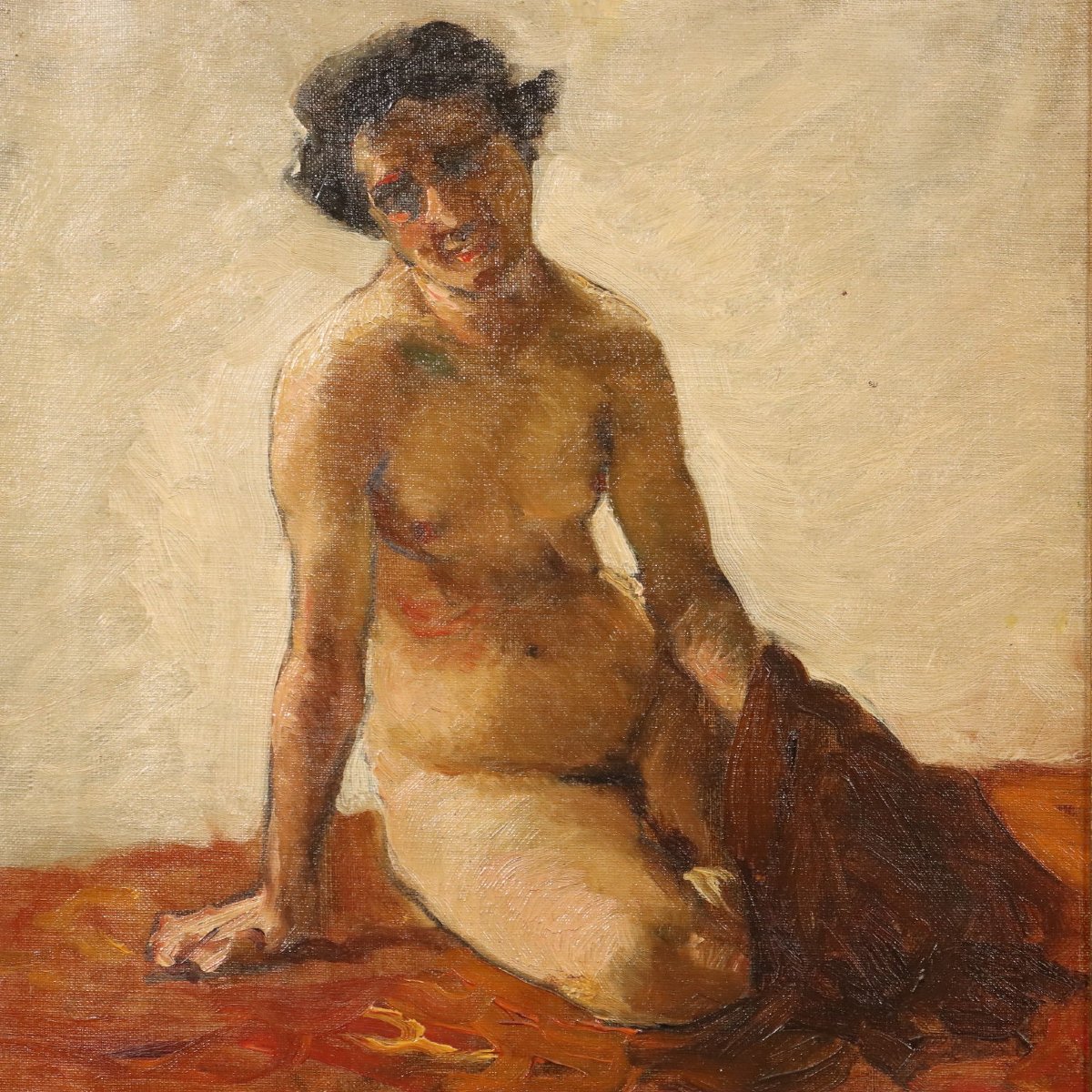 'Lorenzo Delleani' Figura Nuda Accosciata Dipinto Antico 1860 ca. Originale-photo-3