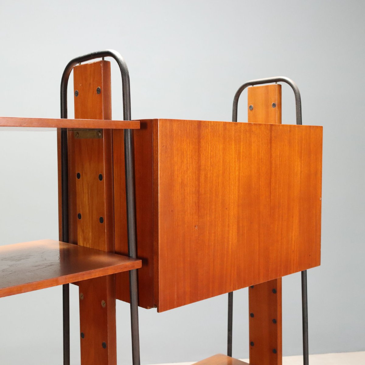 Libreria Vintage Teak Metallo Ante Cassetti Italia Design Anni 60 Originale-photo-4