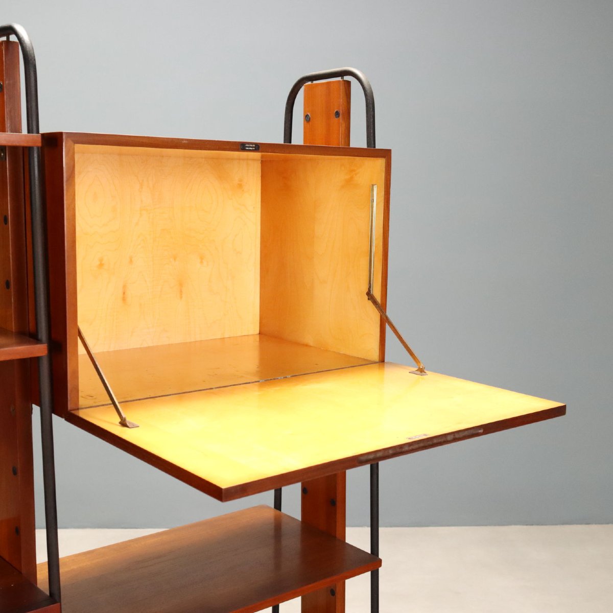 Libreria Vintage Teak Metallo Ante Cassetti Italia Design Anni 60 Originale-photo-1