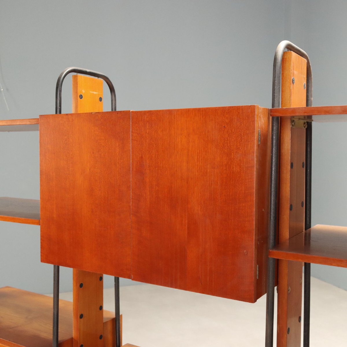 Libreria Vintage Teak Metallo Ante Cassetti Italia Design Anni 60 Originale-photo-2