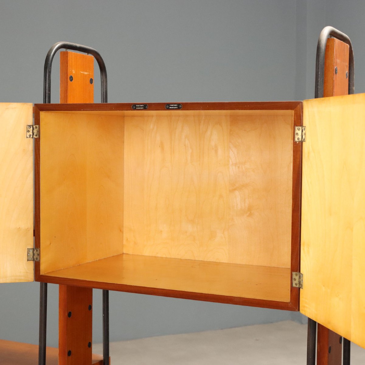 Libreria Vintage Teak Metallo Ante Cassetti Italia Design Anni 60 Originale-photo-3