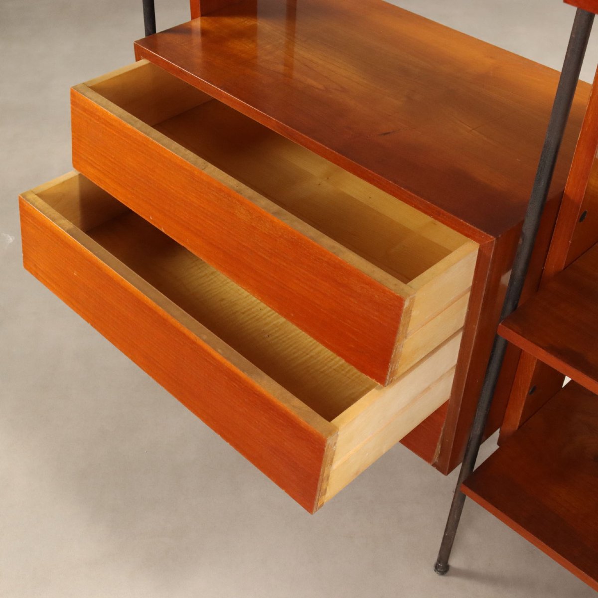 Libreria Vintage Teak Metallo Ante Cassetti Italia Design Anni 60 Originale-photo-5