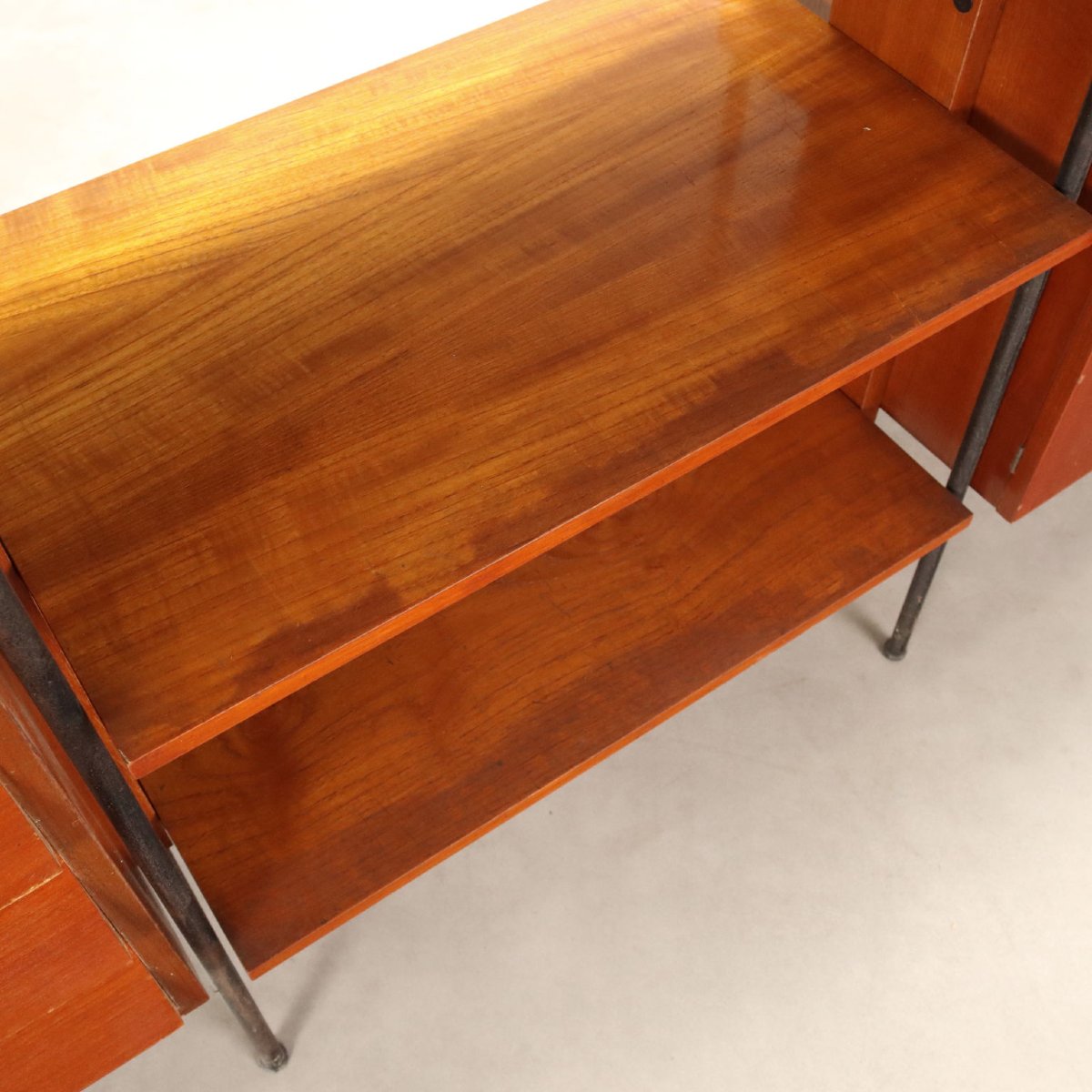 Libreria Vintage Teak Metallo Ante Cassetti Italia Design Anni 60 Originale-photo-7