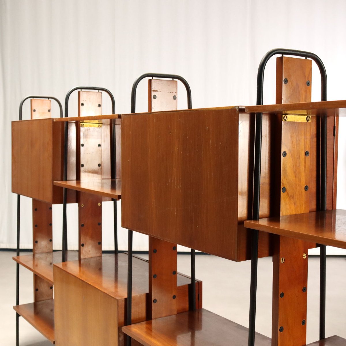 Libreria Vintage Teak Metallo Ante Cassetti Italia Design Anni 60 Originale-photo-8