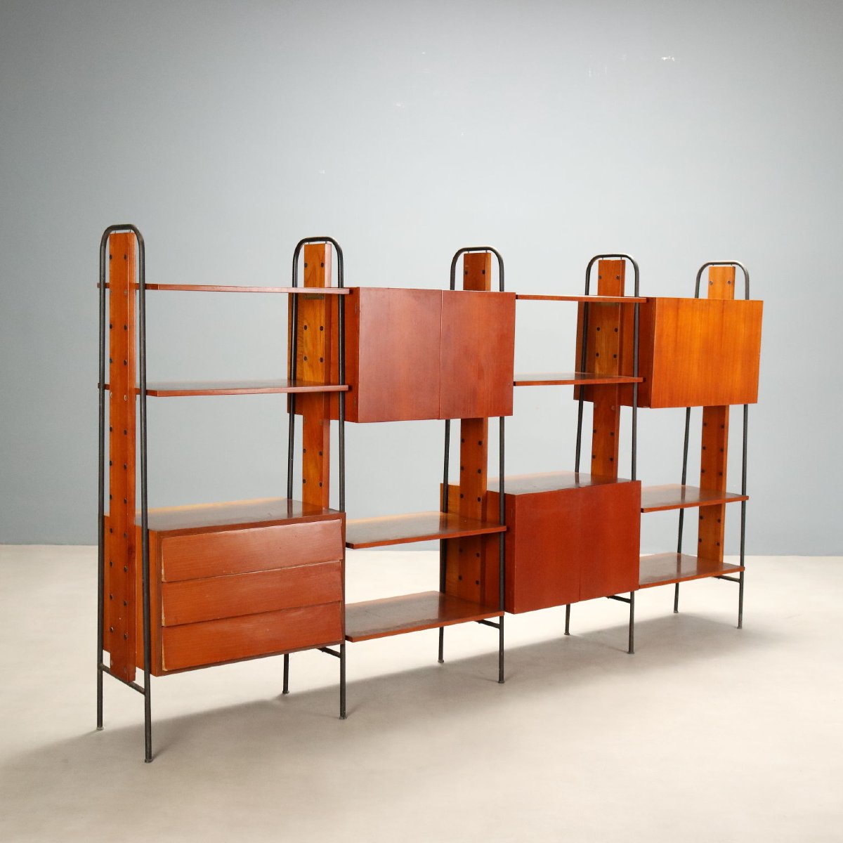 Libreria Vintage Teak Metallo Ante Cassetti Italia Design Anni 60 Originale