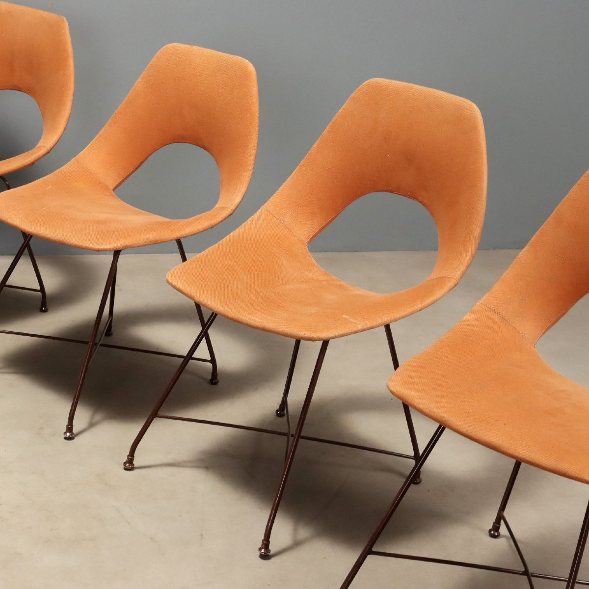 Sedie Saporiti Vintage Design Augusto Bozzi Tessuto Anni 50-60 Originali-photo-4