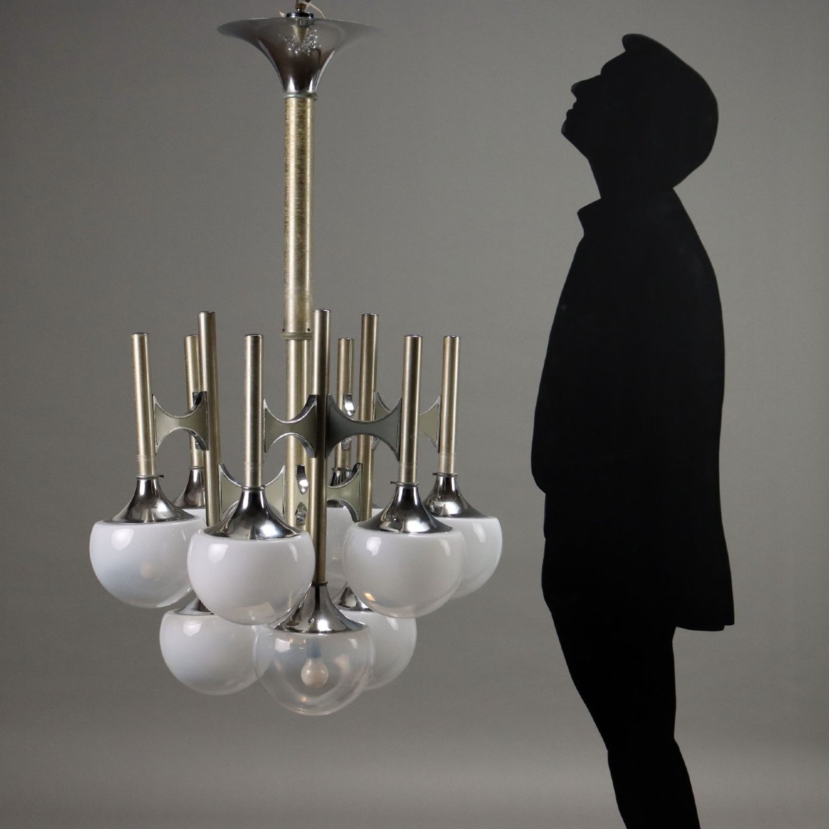 Lampada a Sospensione Vintage Acciaio Vetro Italia Anni 60-70 Originale-photo-2