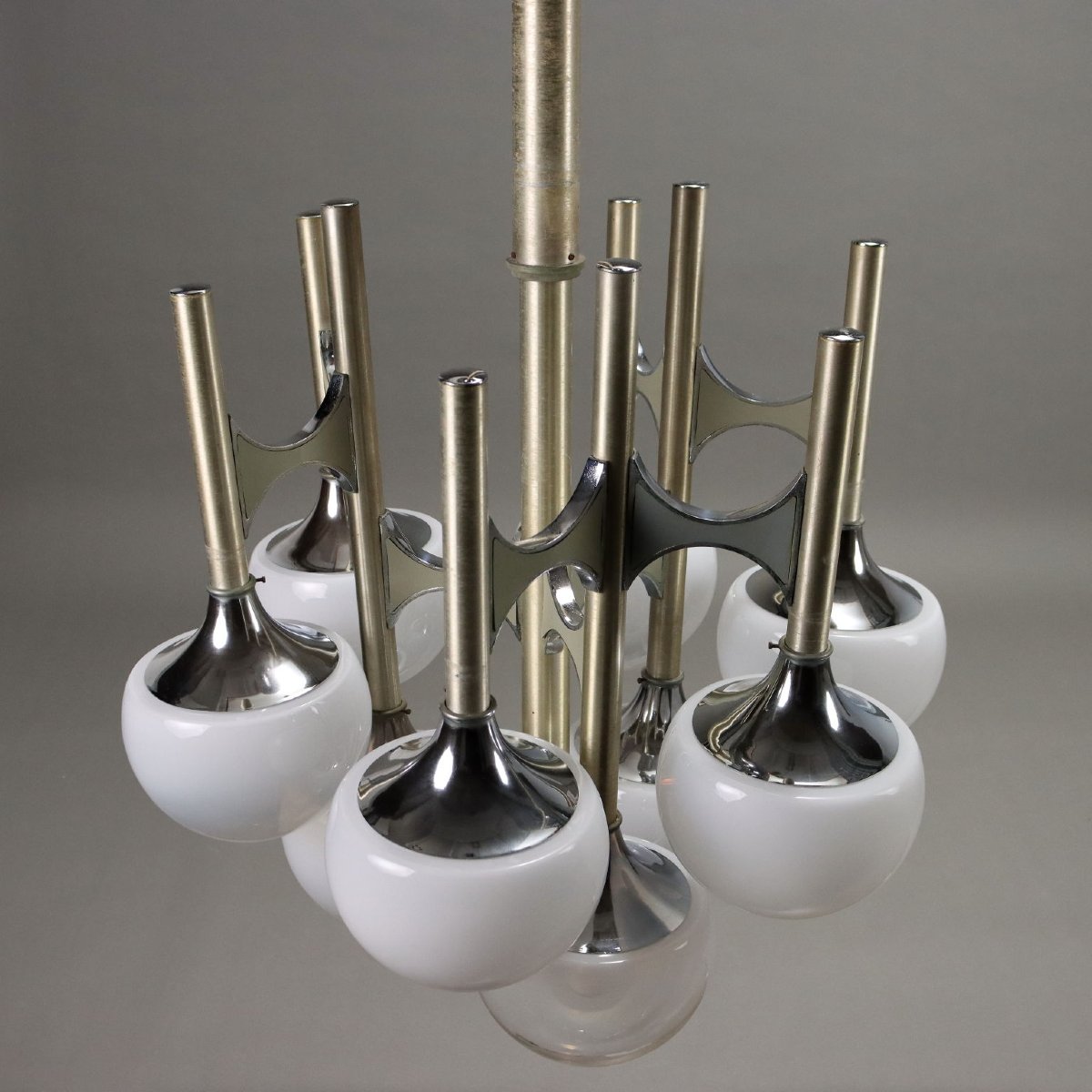 Lampada a Sospensione Vintage Acciaio Vetro Italia Anni 60-70 Originale-photo-4