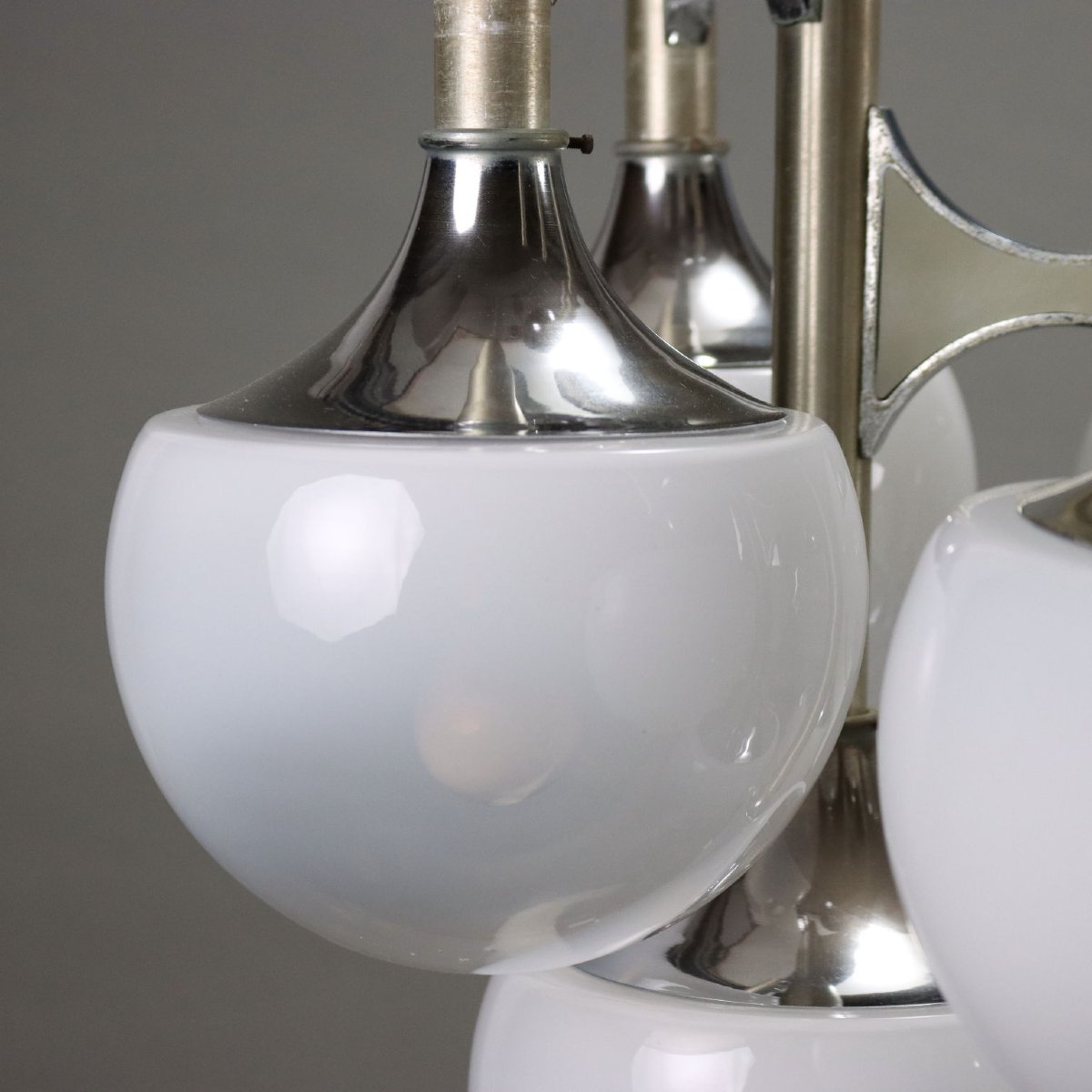 Lampada a Sospensione Vintage Acciaio Vetro Italia Anni 60-70 Originale-photo-1