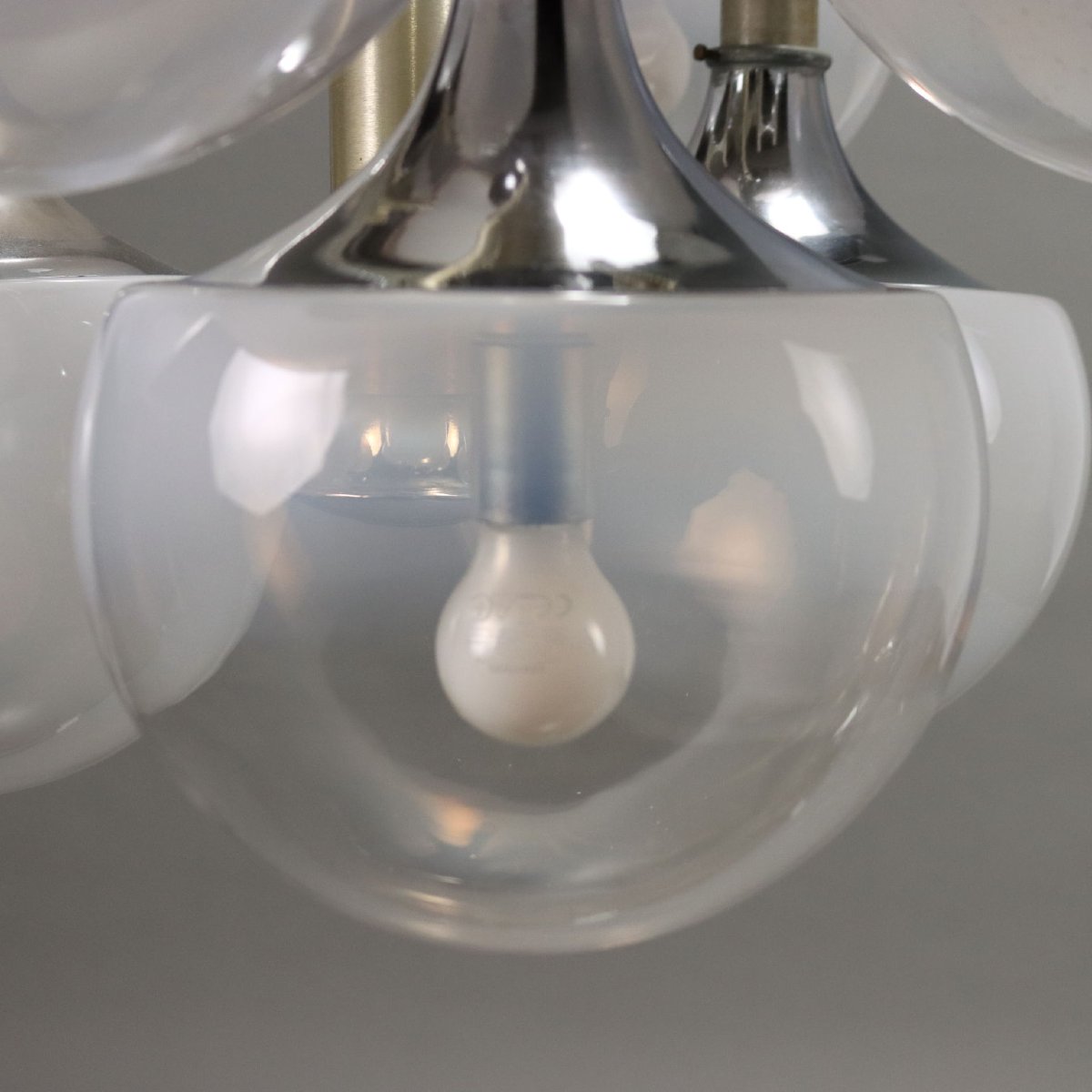 Lampada a Sospensione Vintage Acciaio Vetro Italia Anni 60-70 Originale-photo-2