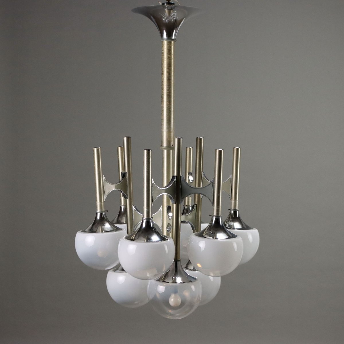 Lampada a Sospensione Vintage Acciaio Vetro Italia Anni 60-70 Originale