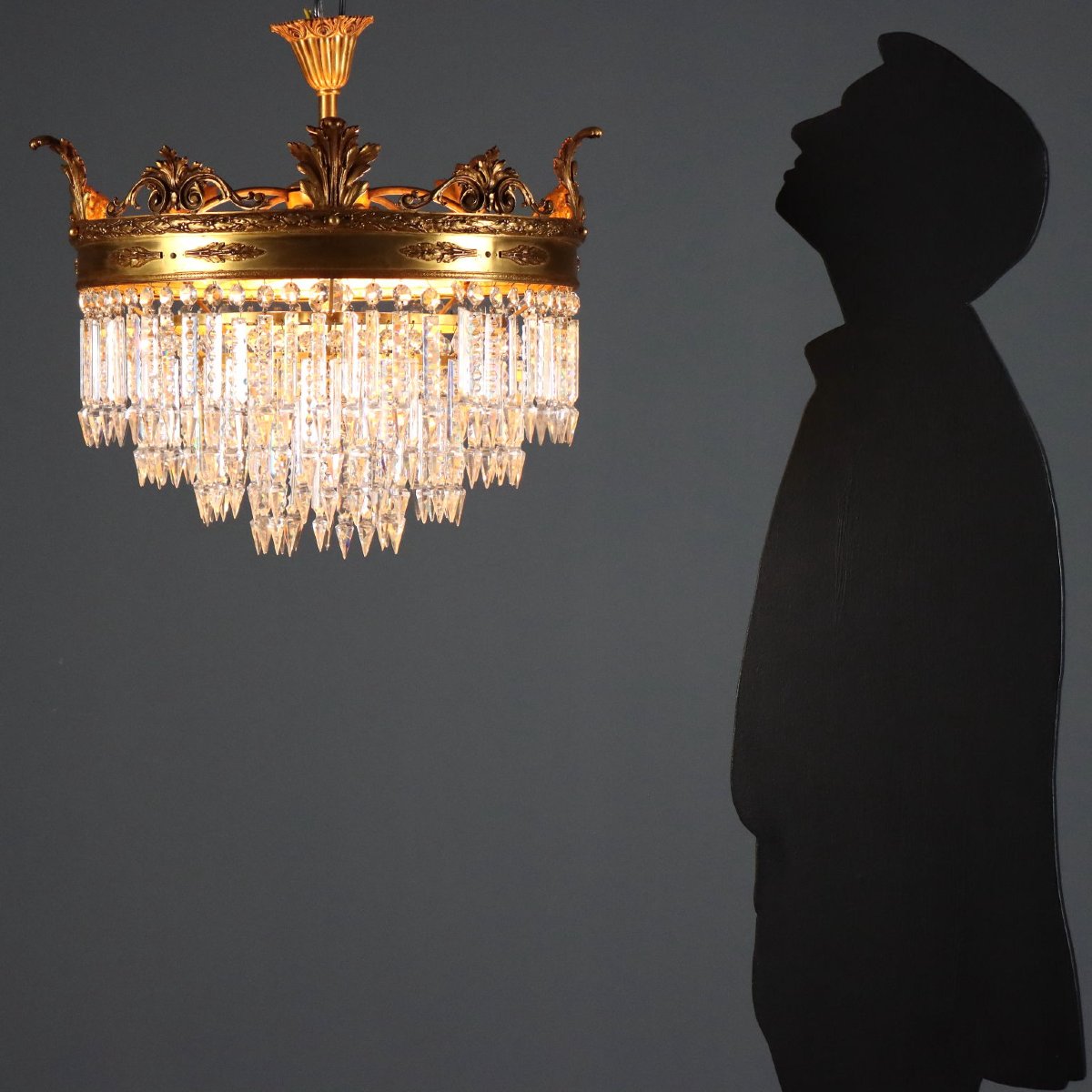 Coppia di Lampadari Stile Impero in Metallo Dorato Italia Inizio XX Secolo-photo-2